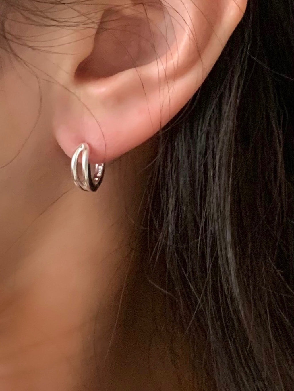 [925silver] one-touch duo ring earrings