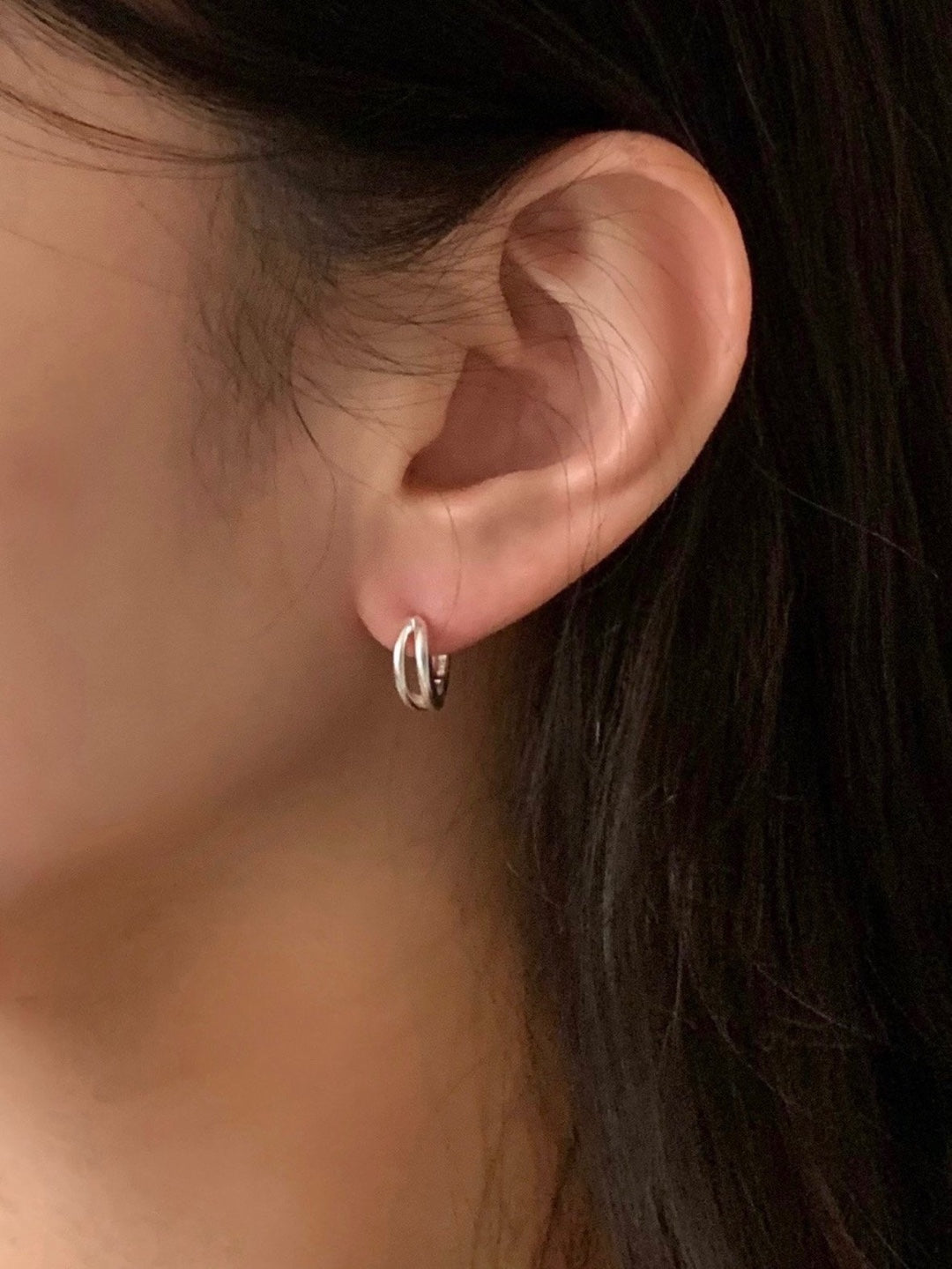 [925silver] one-touch duo ring earrings