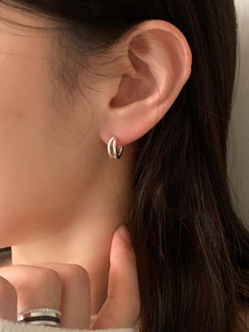 [925silver] one-touch duo ring earrings