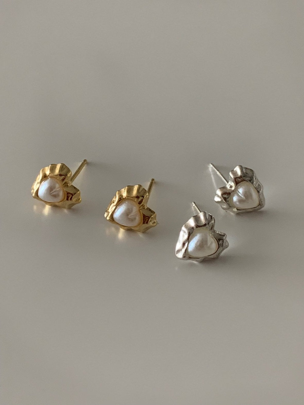 [925silver] vintage heart pearl earrings