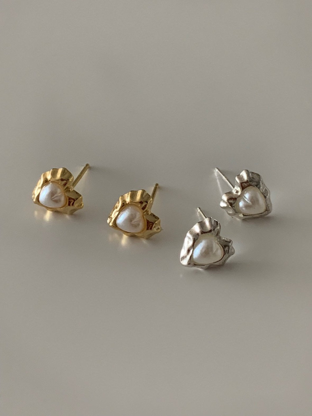[925silver] vintage heart pearl earrings