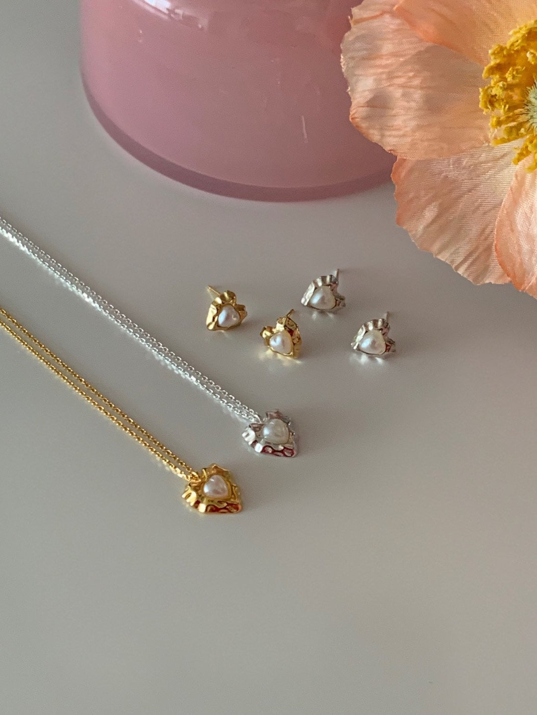 [925silver] vintage heart pearl earrings