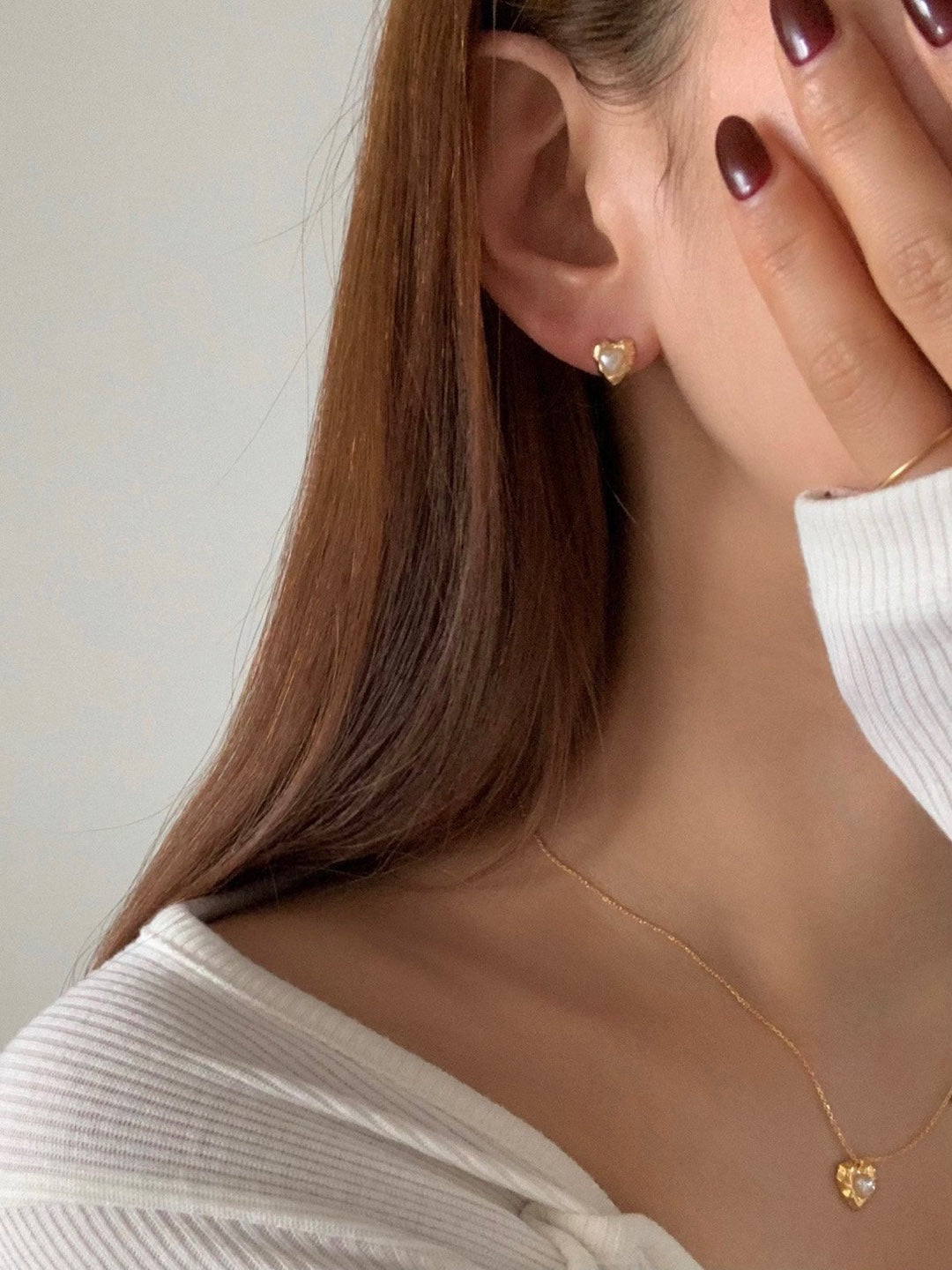 [925silver] vintage heart pearl earrings