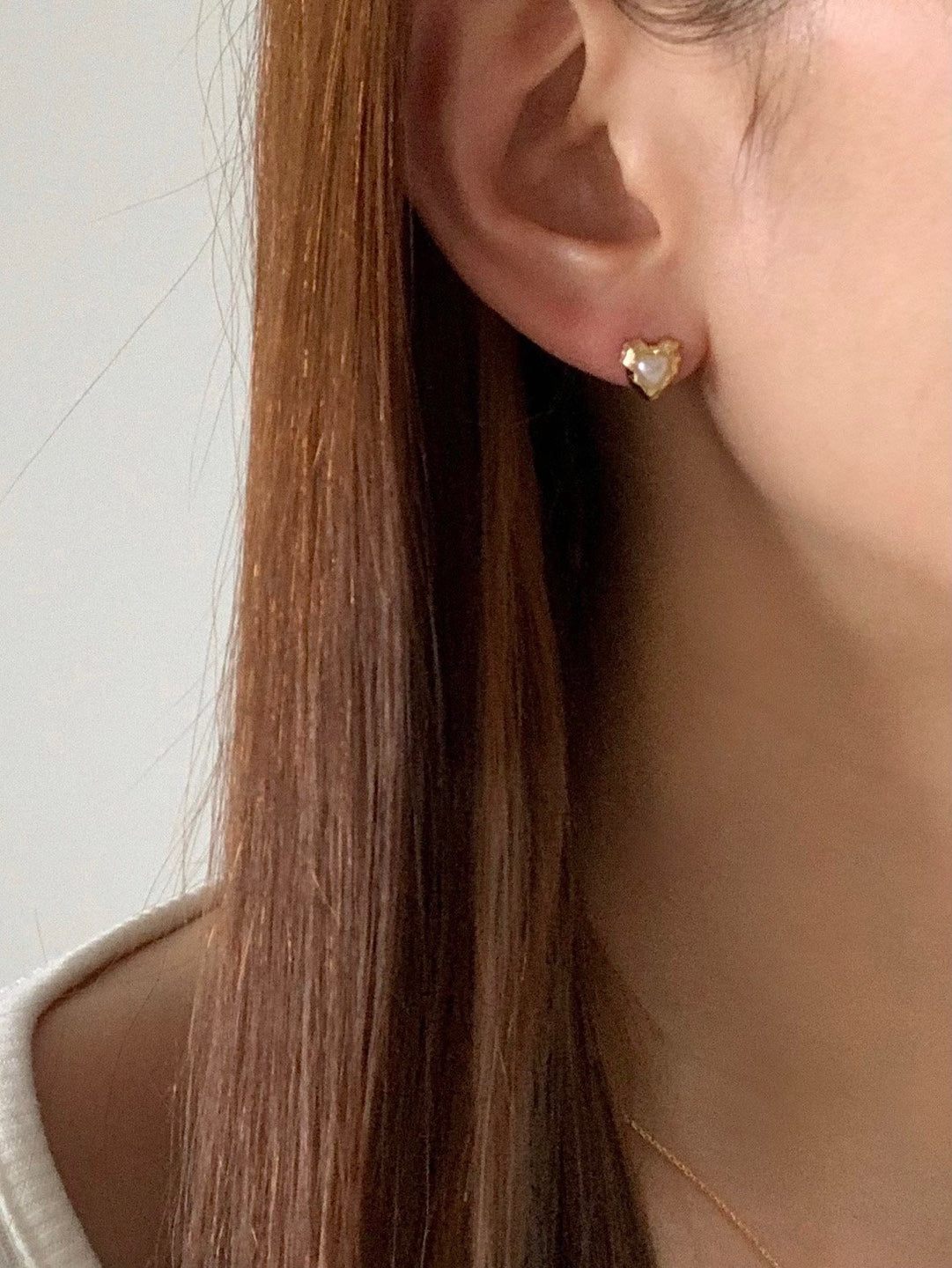 [925silver] vintage heart pearl earrings