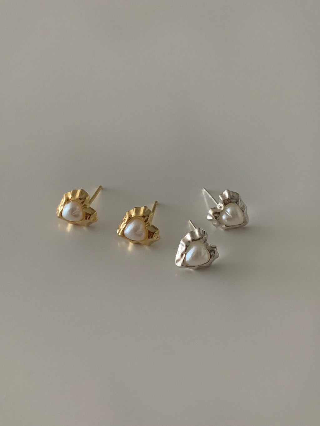 [925silver] vintage heart pearl earrings