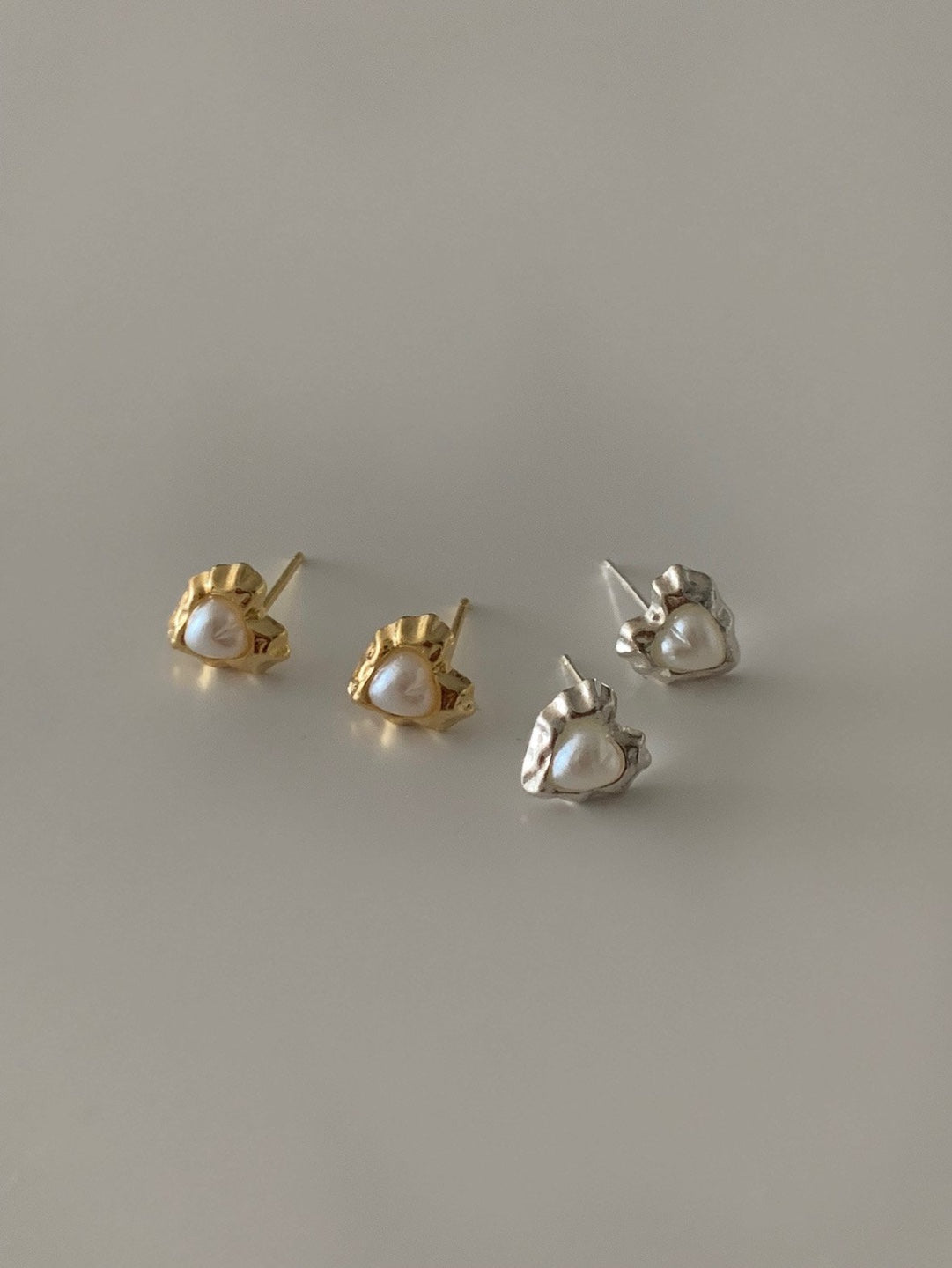 [925silver] vintage heart pearl earrings