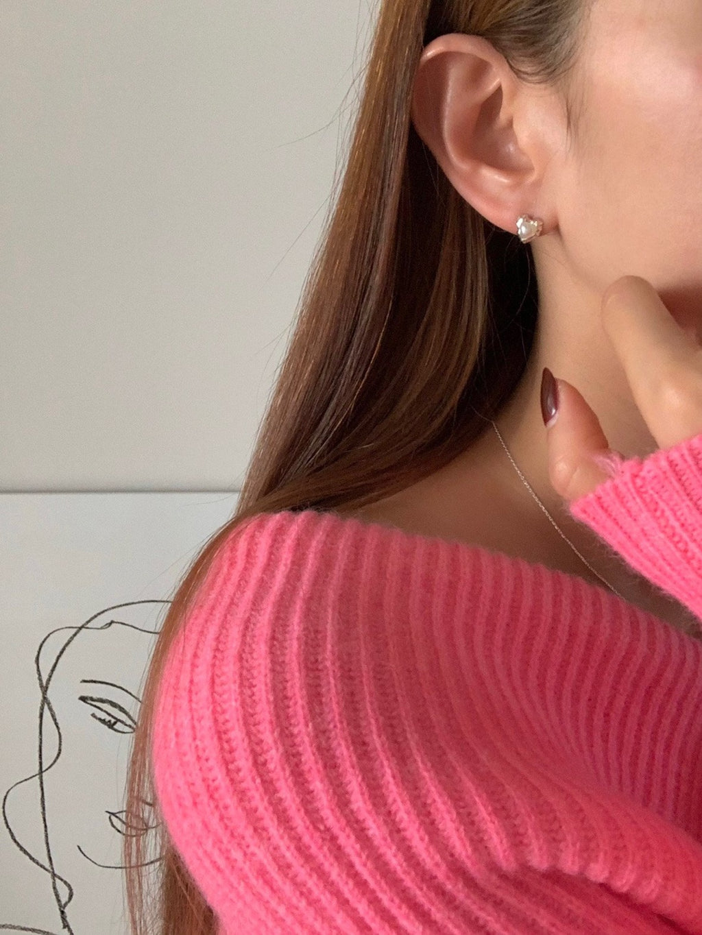 [925silver] vintage heart pearl earrings
