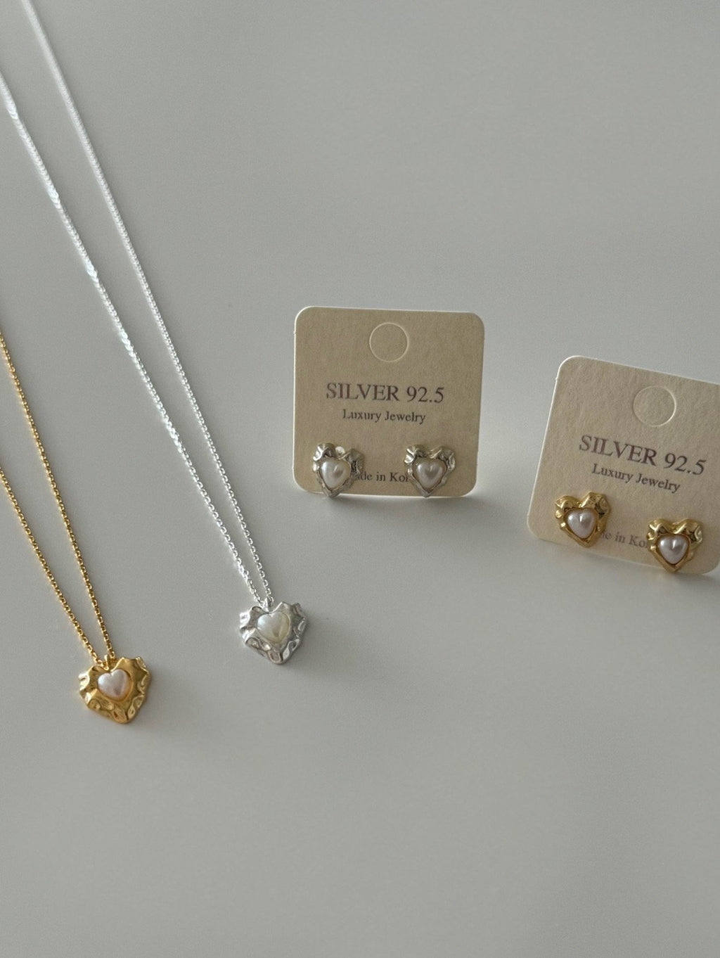[925silver] vintage heart pearl earrings