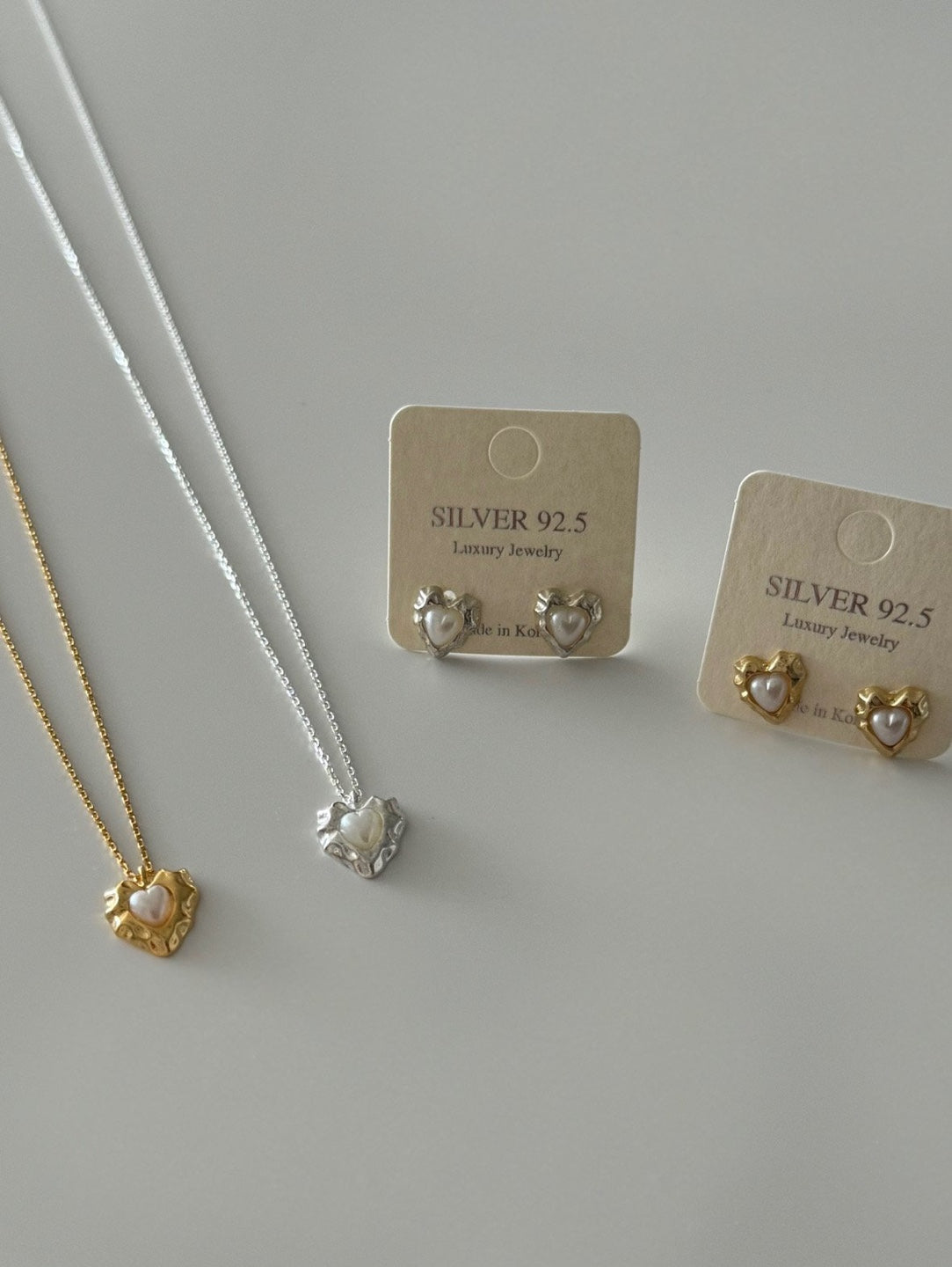 [925silver] vintage heart pearl earrings