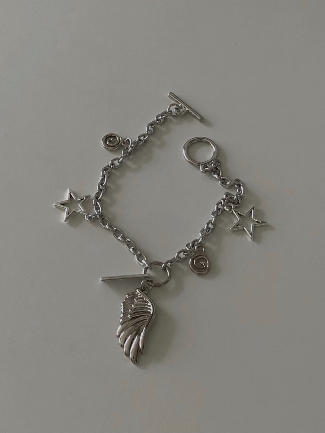 toggle bar angel wing chain bracelet