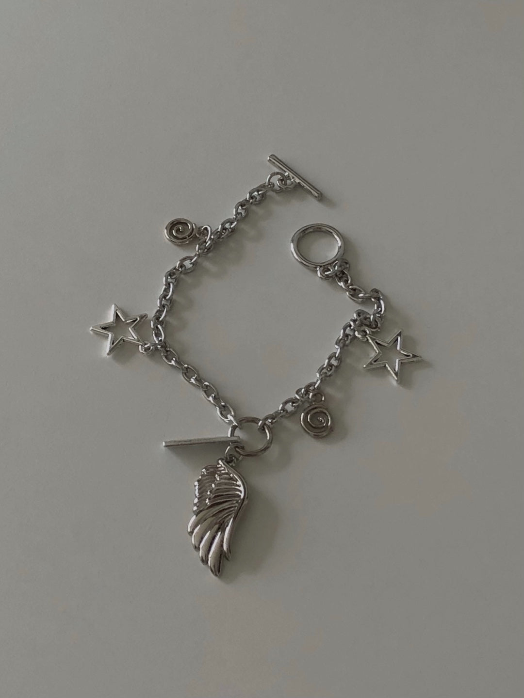 toggle bar angel wing chain bracelet