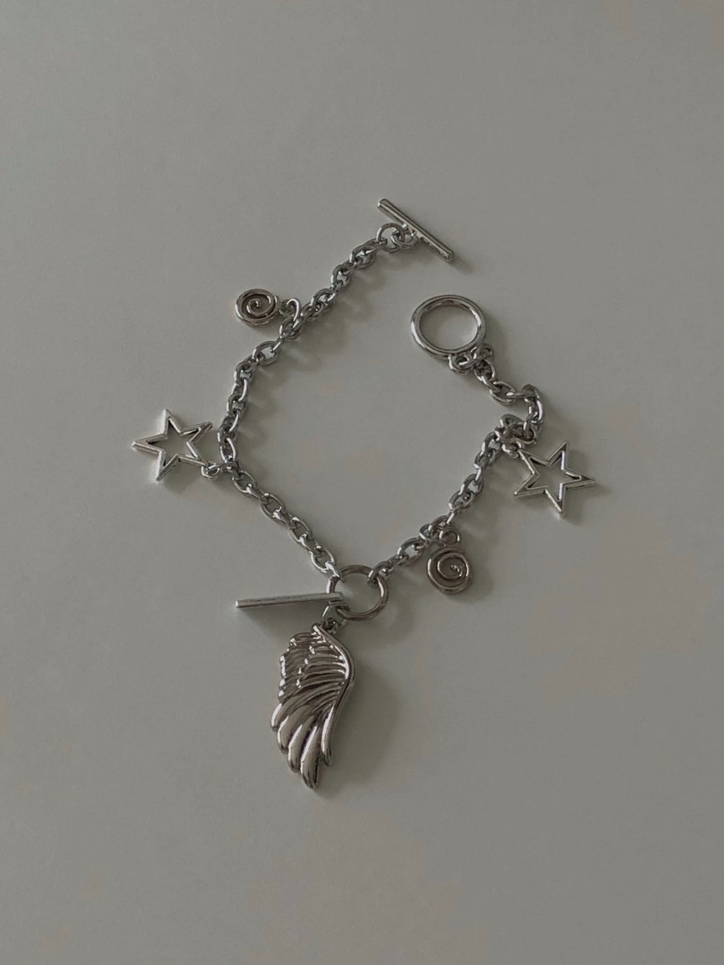 toggle bar angel wing chain bracelet