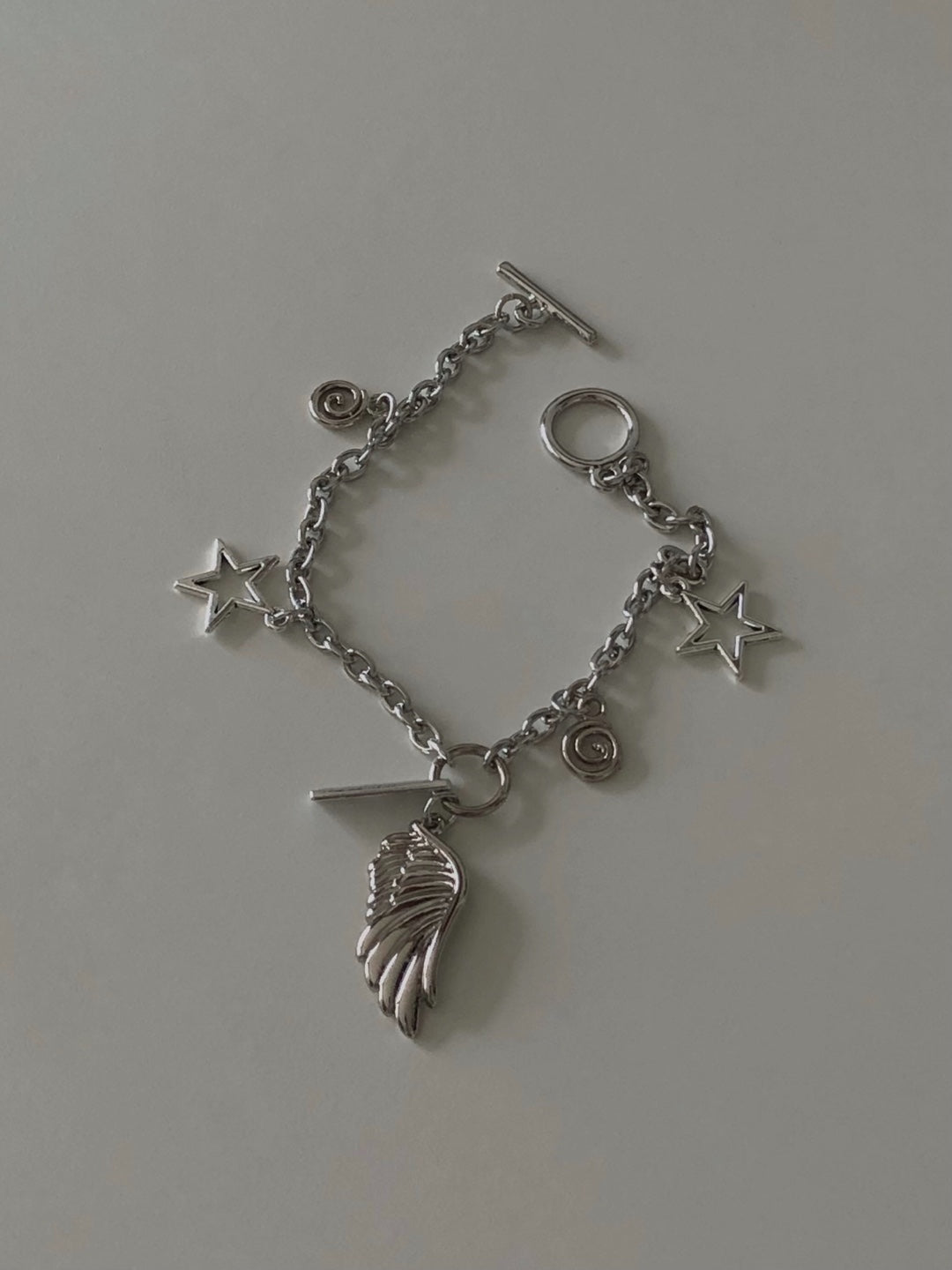 toggle bar angel wing chain bracelet