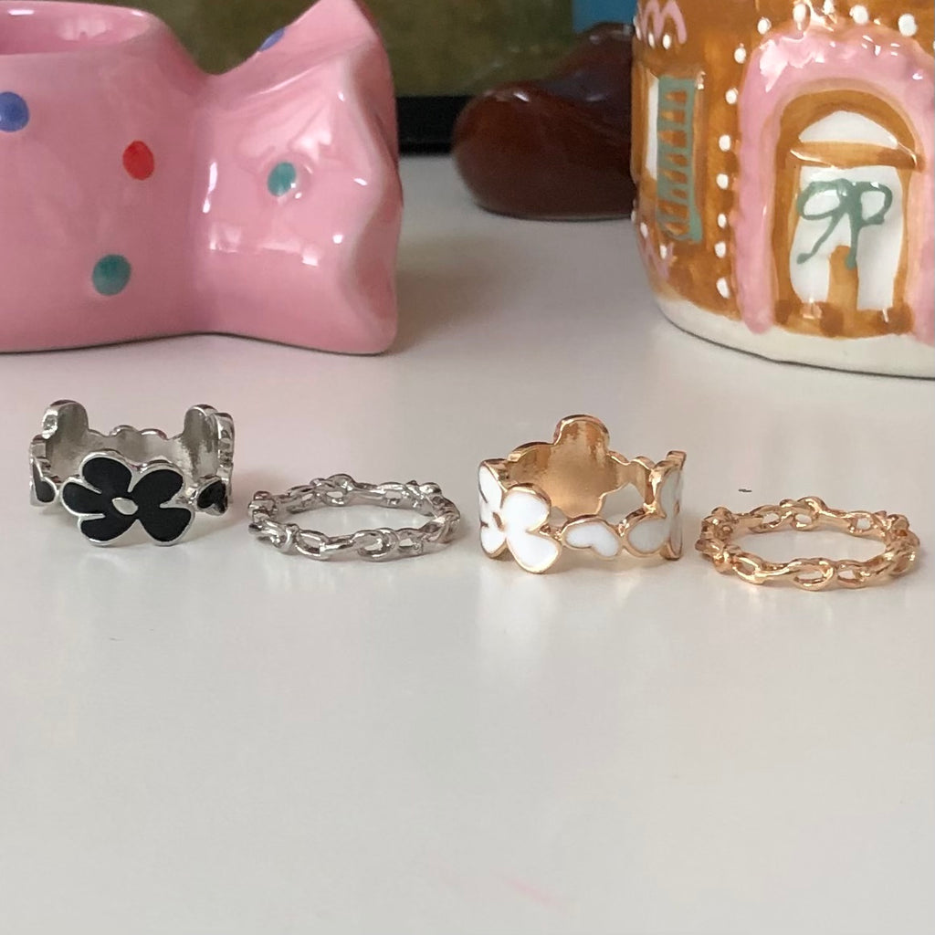 6-in-1 flower layered ring set