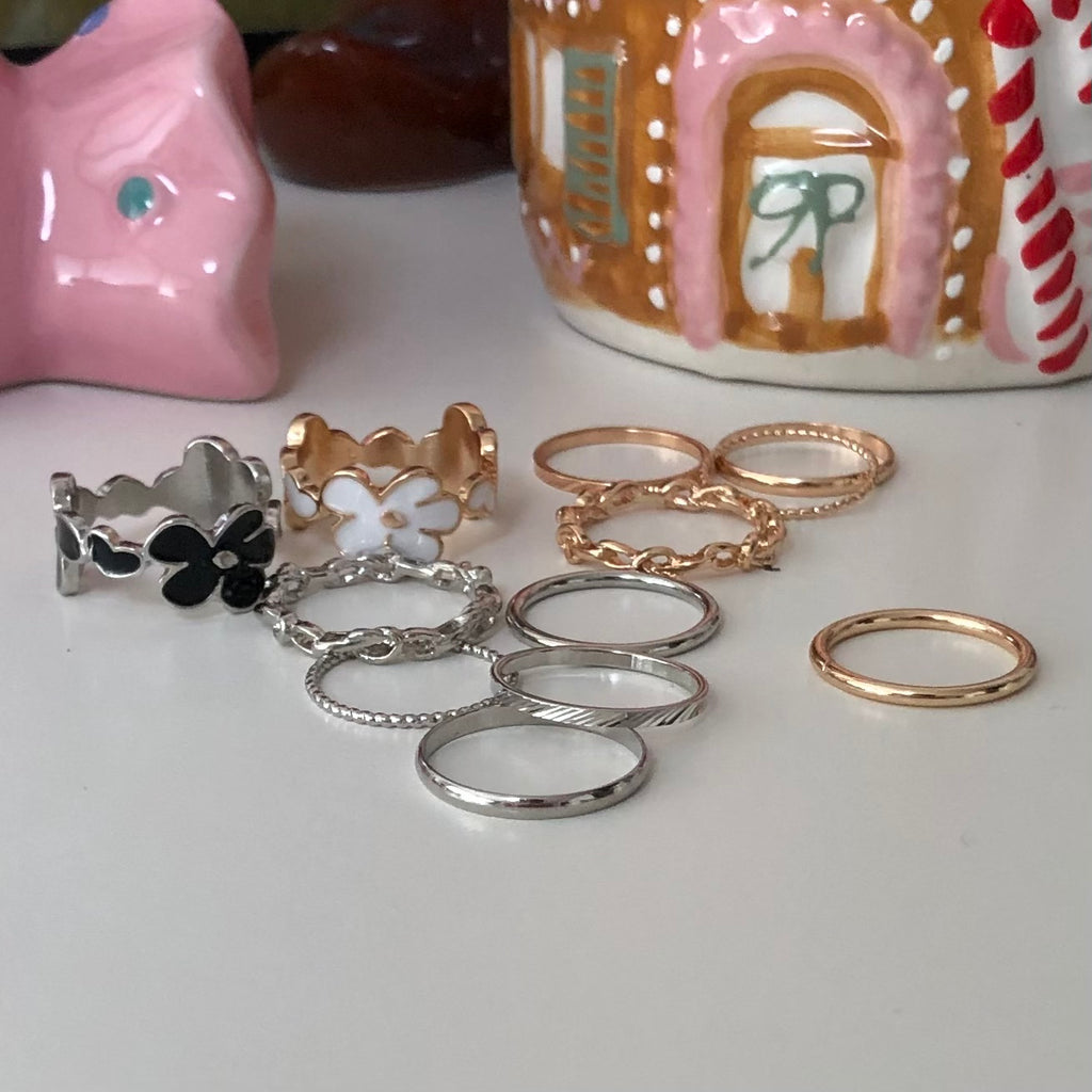 6-in-1 flower layered ring set