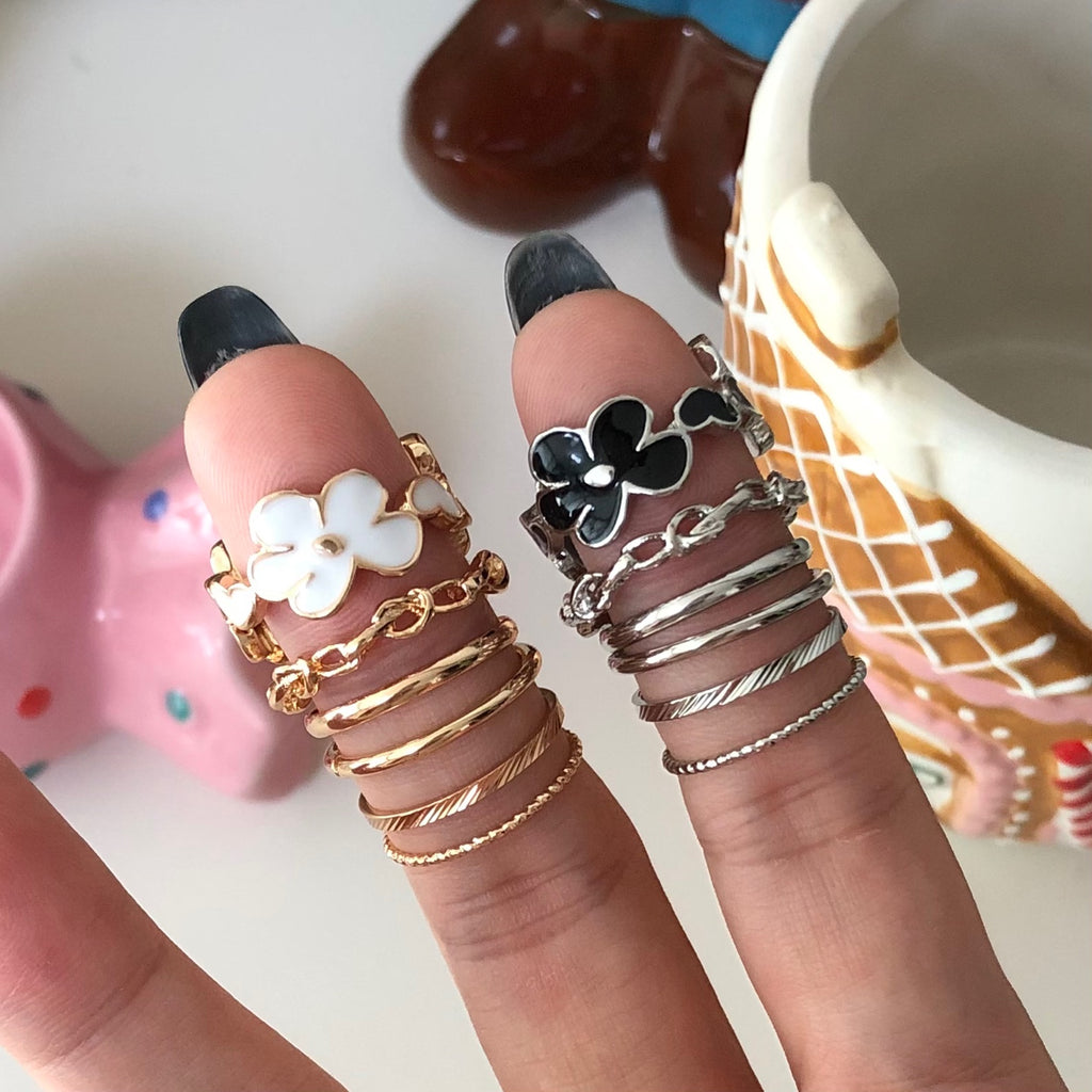 6-in-1 flower layered ring set