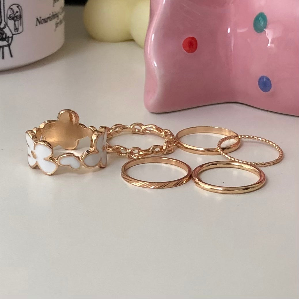 6-in-1 flower layered ring set