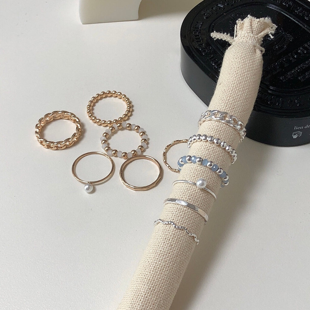 6-in-1 beaded chain ring set