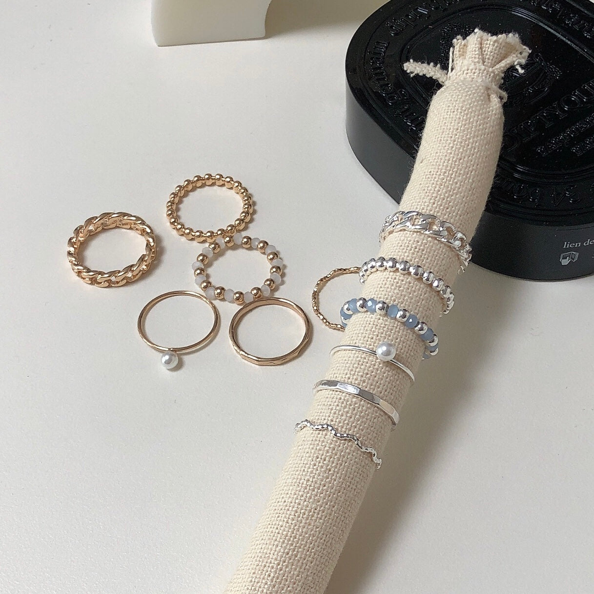 6-in-1 beaded chain ring set