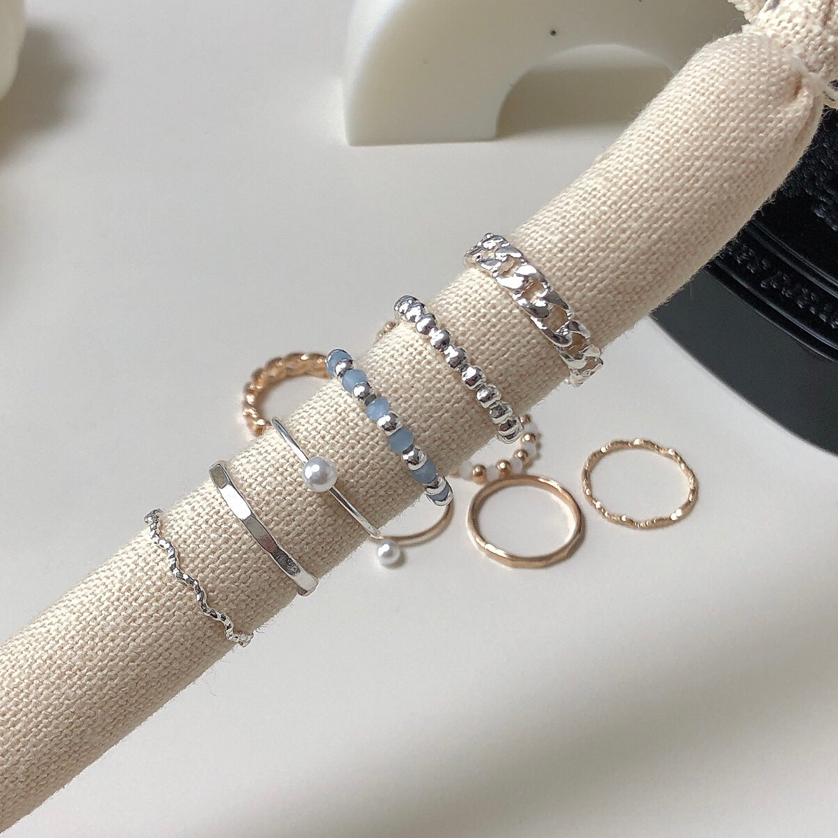 6-in-1 beaded chain ring set