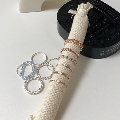 6-in-1 beaded chain ring set