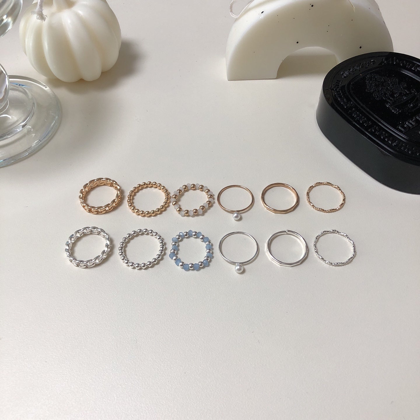 6-in-1 beaded chain ring set