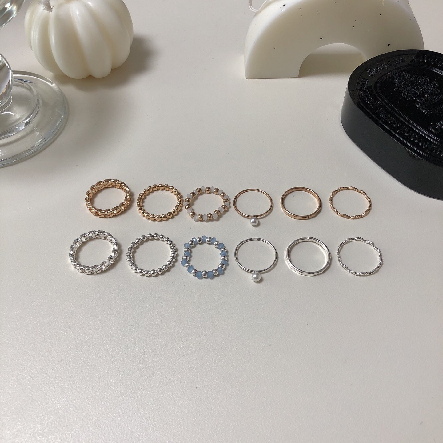 6-in-1 beaded chain ring set