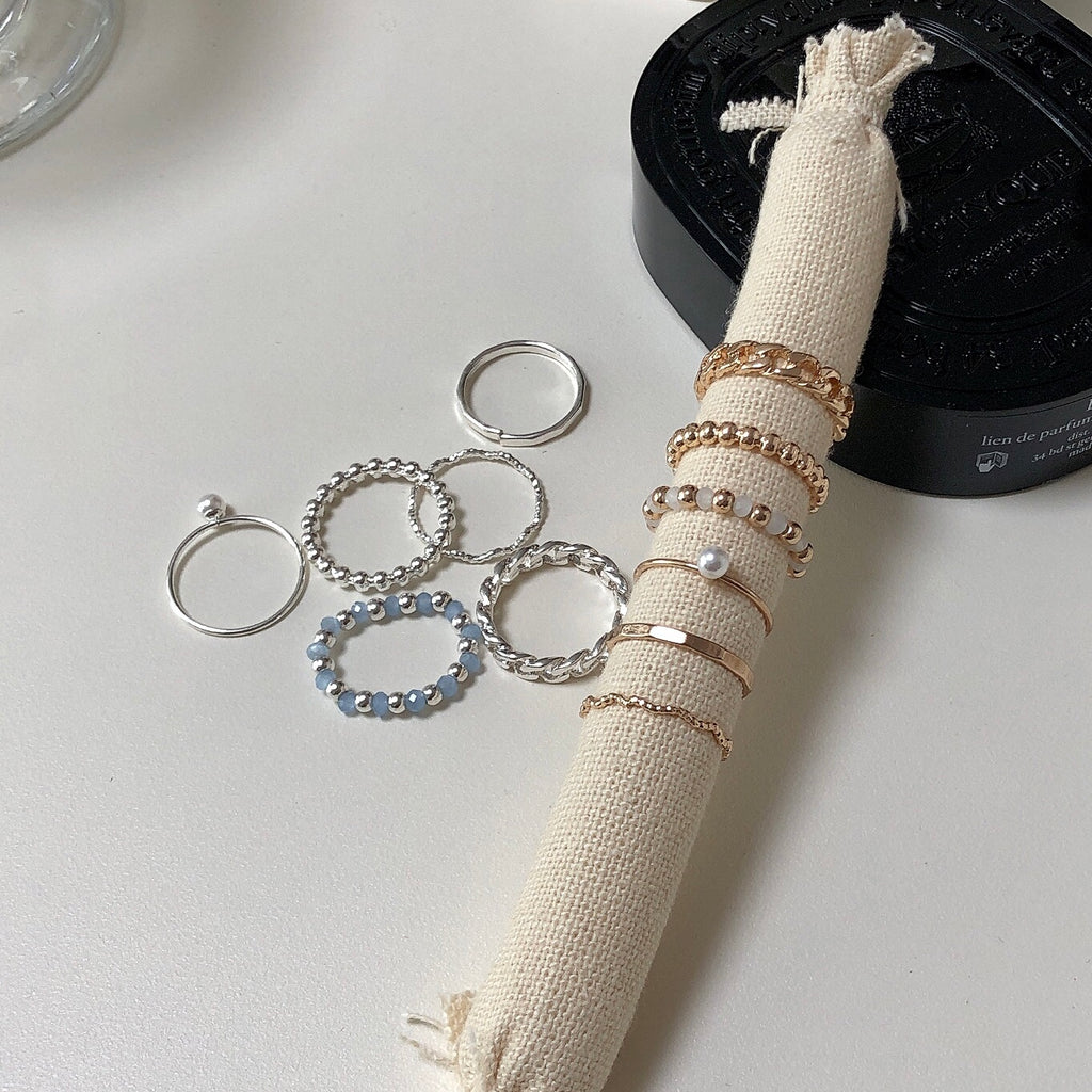 6-in-1 beaded chain ring set