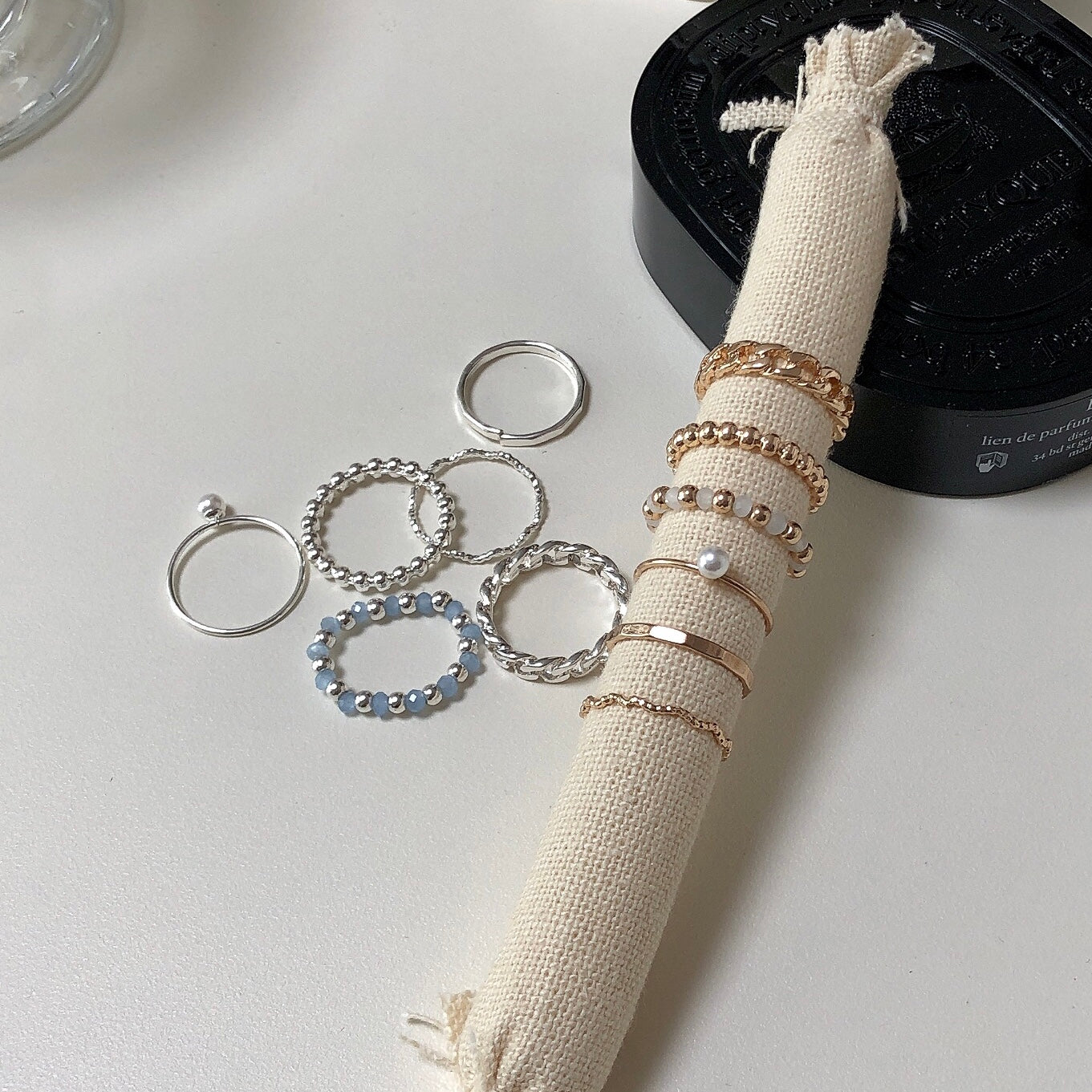 6-in-1 beaded chain ring set
