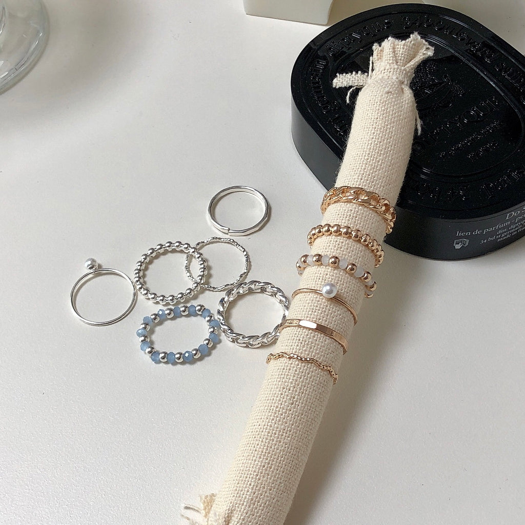 6-in-1 beaded chain ring set