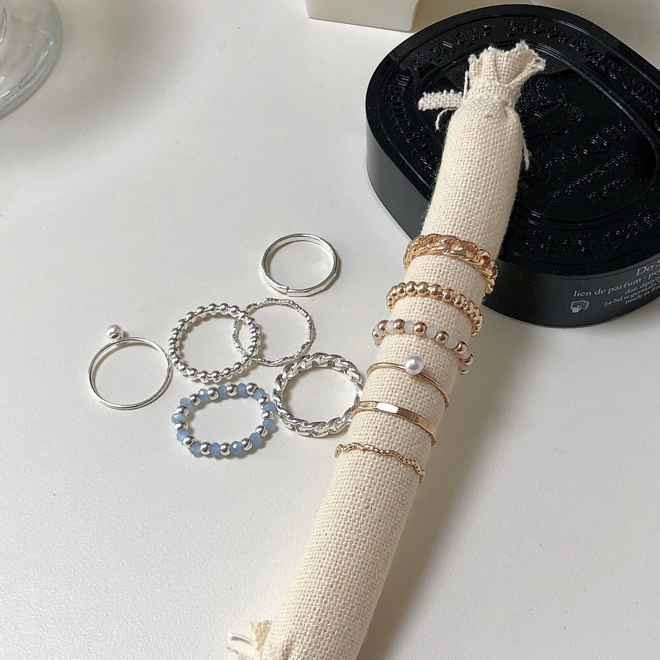 6-in-1 beaded chain ring set