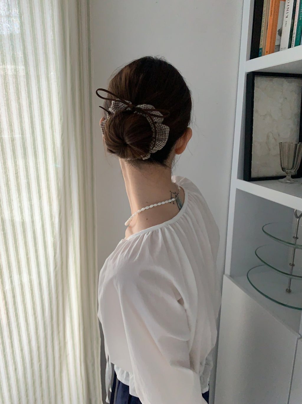 suede ribbon check scrunchie