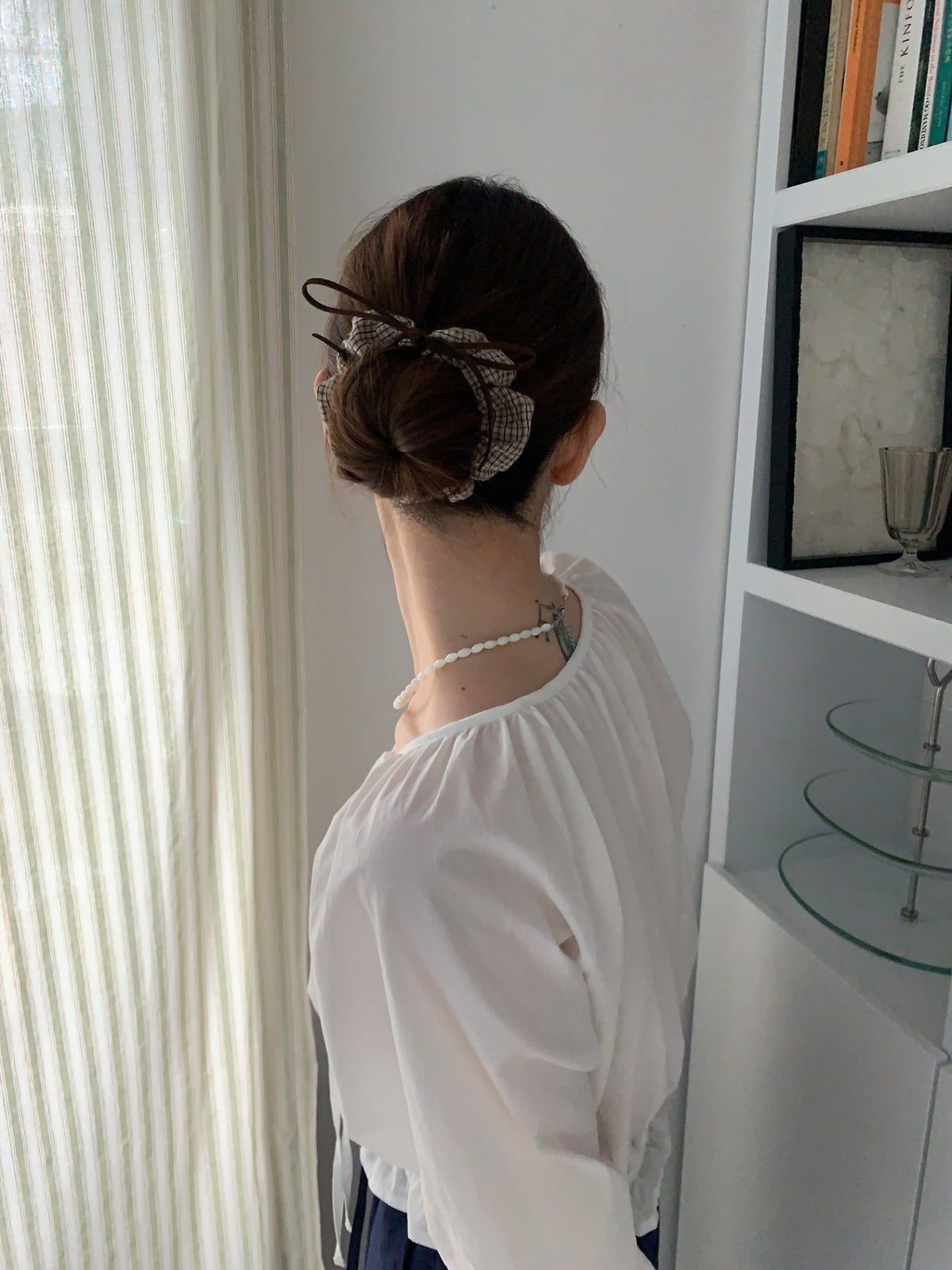 suede ribbon check scrunchie