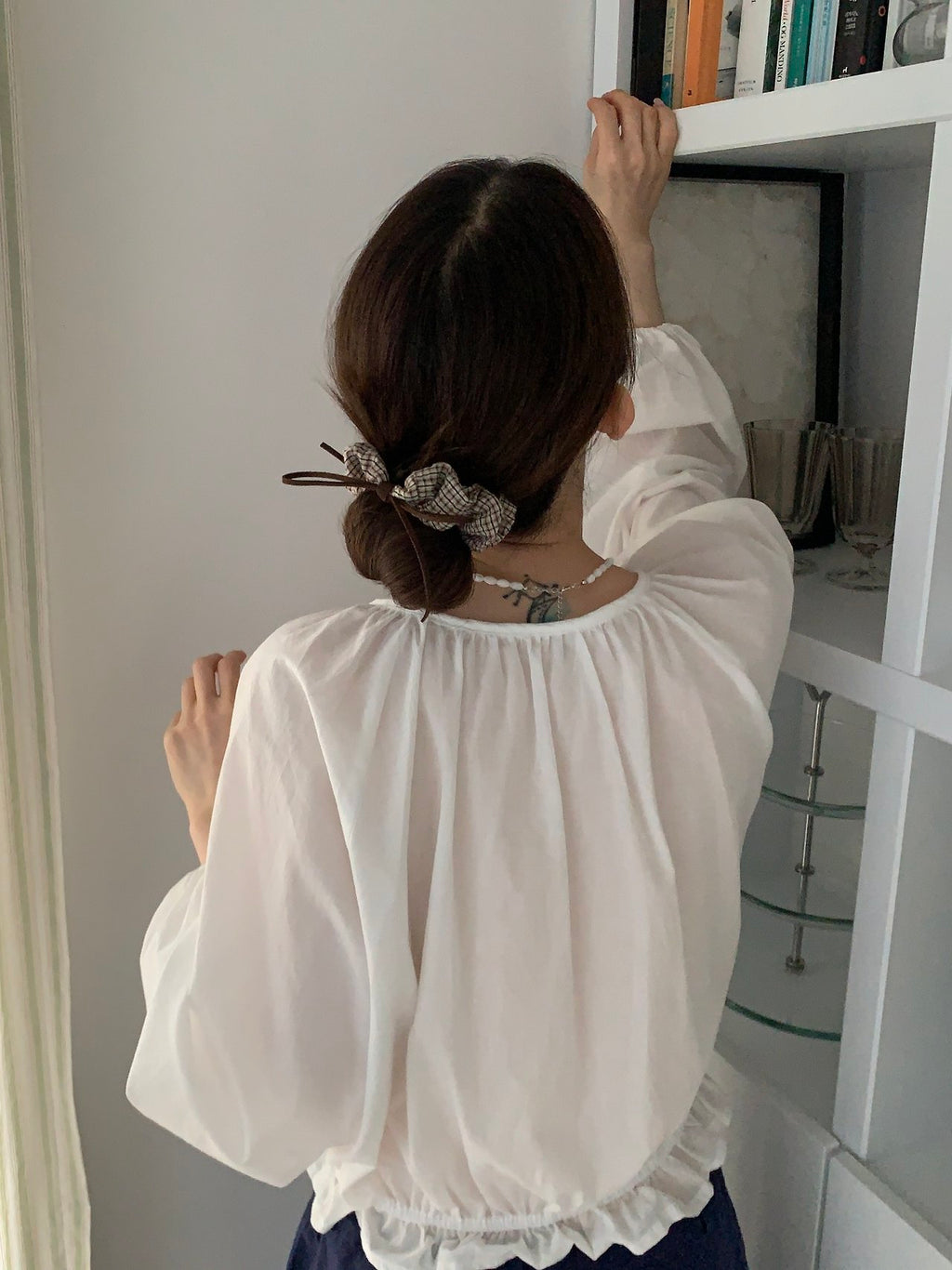 suede ribbon check scrunchie