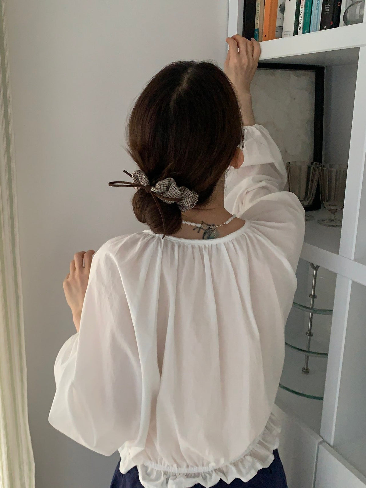 suede ribbon check scrunchie