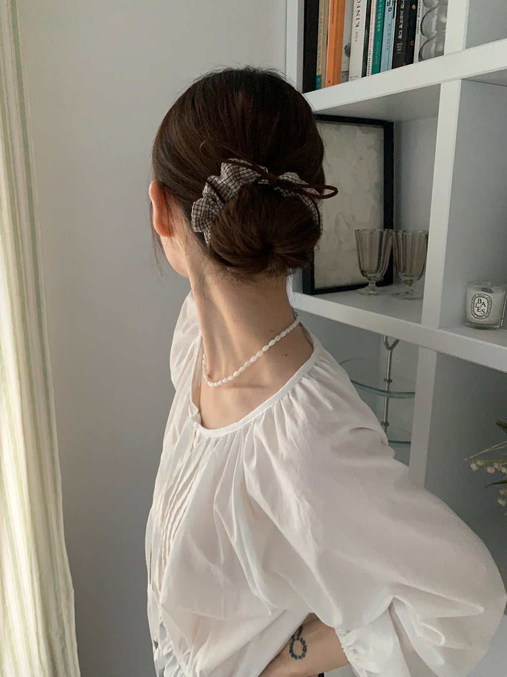 suede ribbon check scrunchie