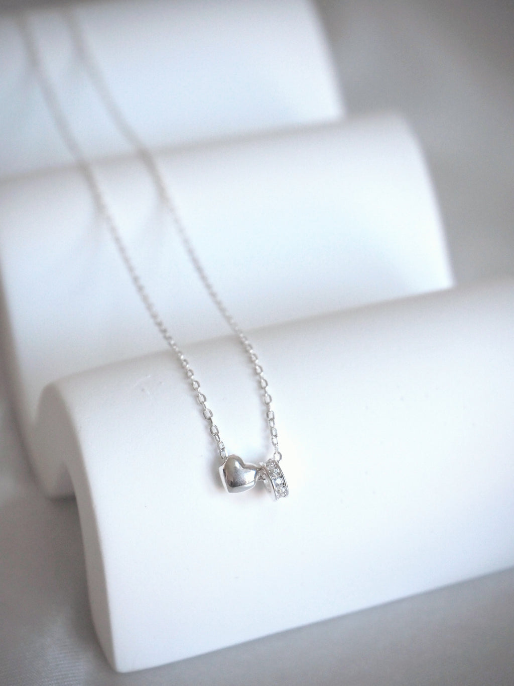[925silver] mini heart & ring pendant necklace