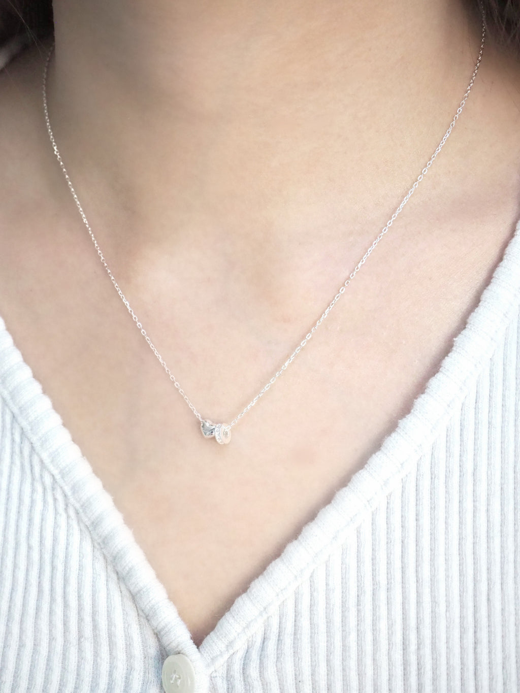 [925silver] mini heart & ring pendant necklace
