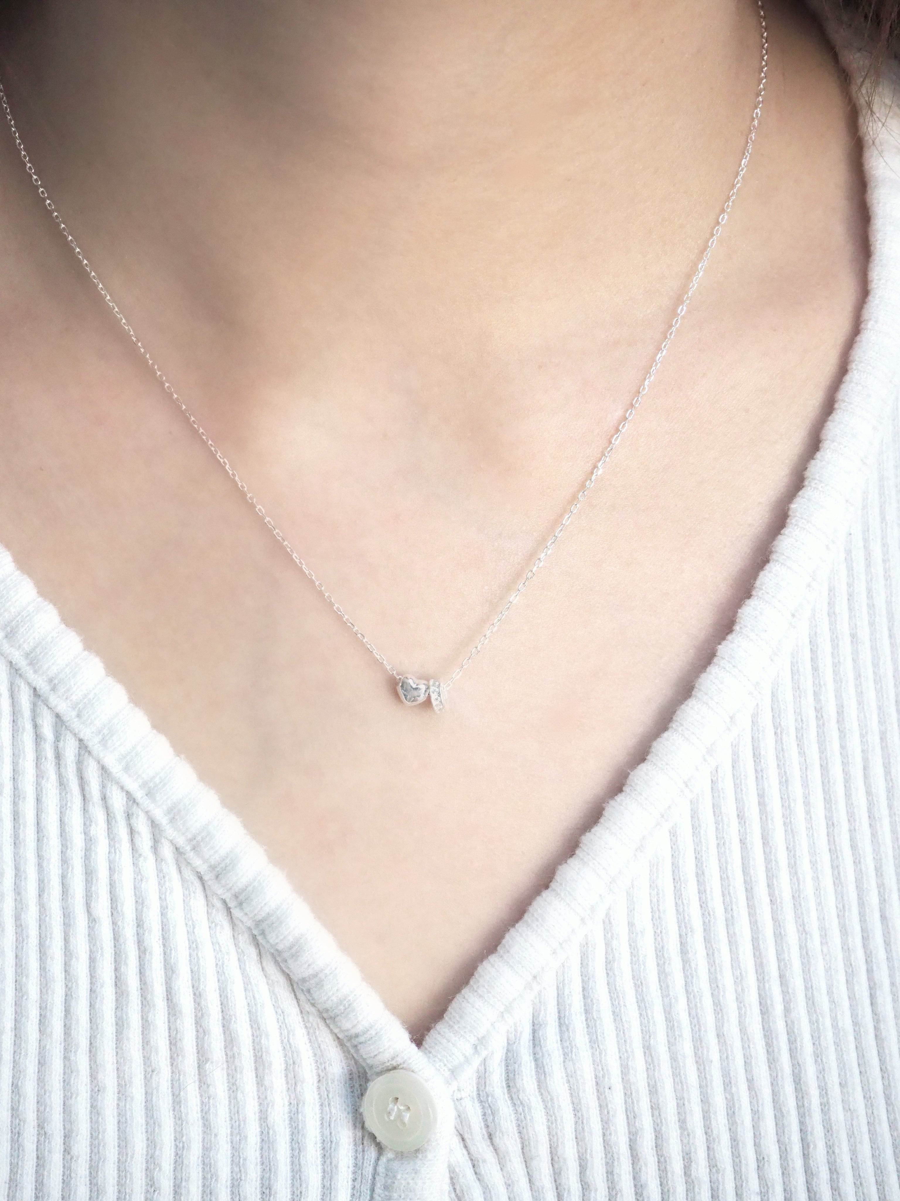 [925silver] mini heart & ring pendant necklace