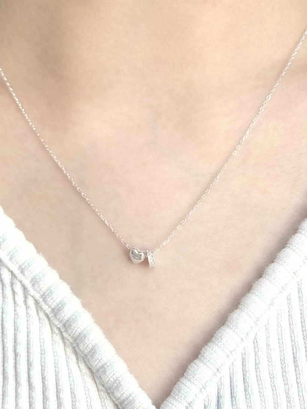 [925silver] mini heart & ring pendant necklace