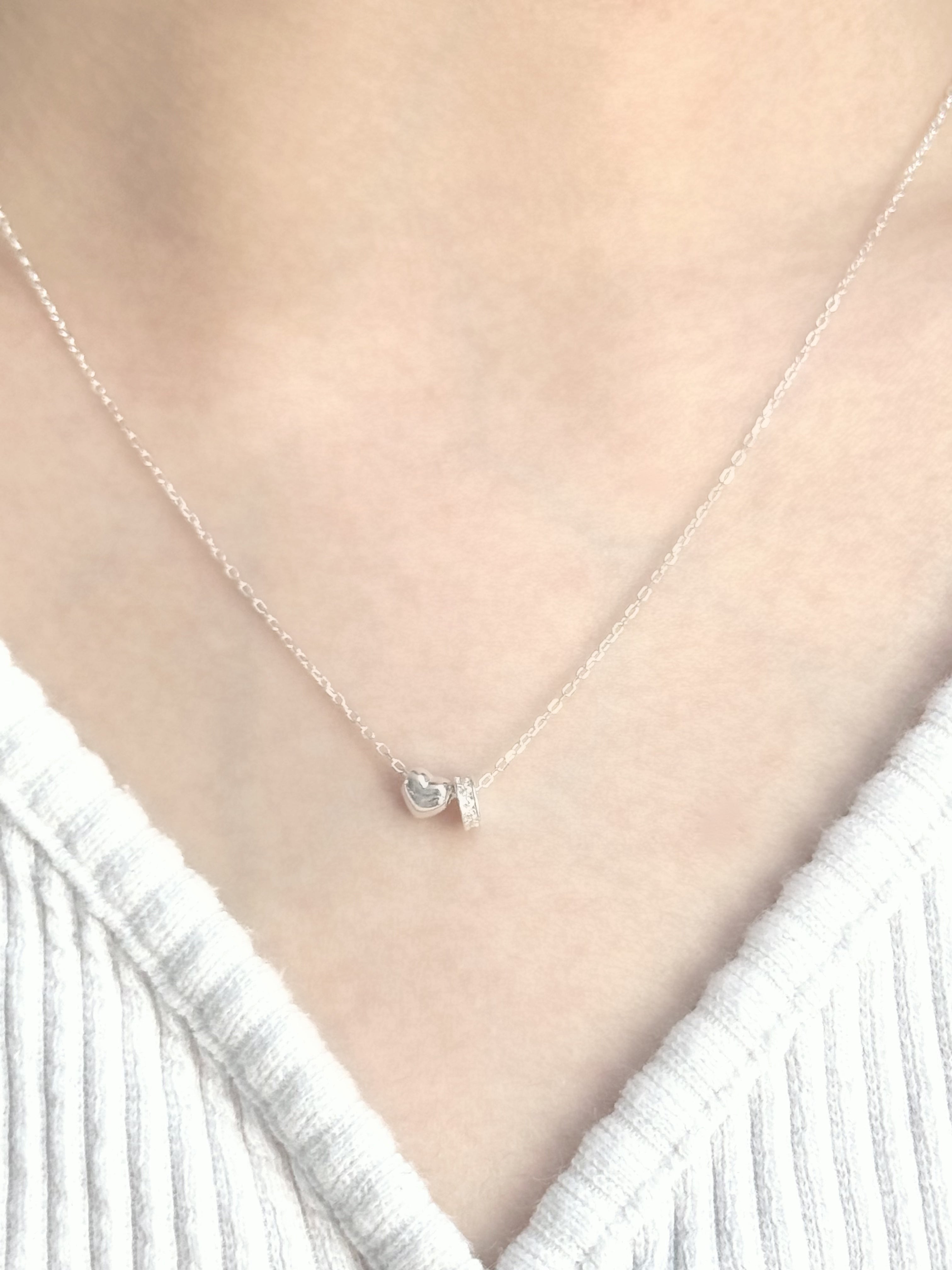 [925silver] mini heart & ring pendant necklace