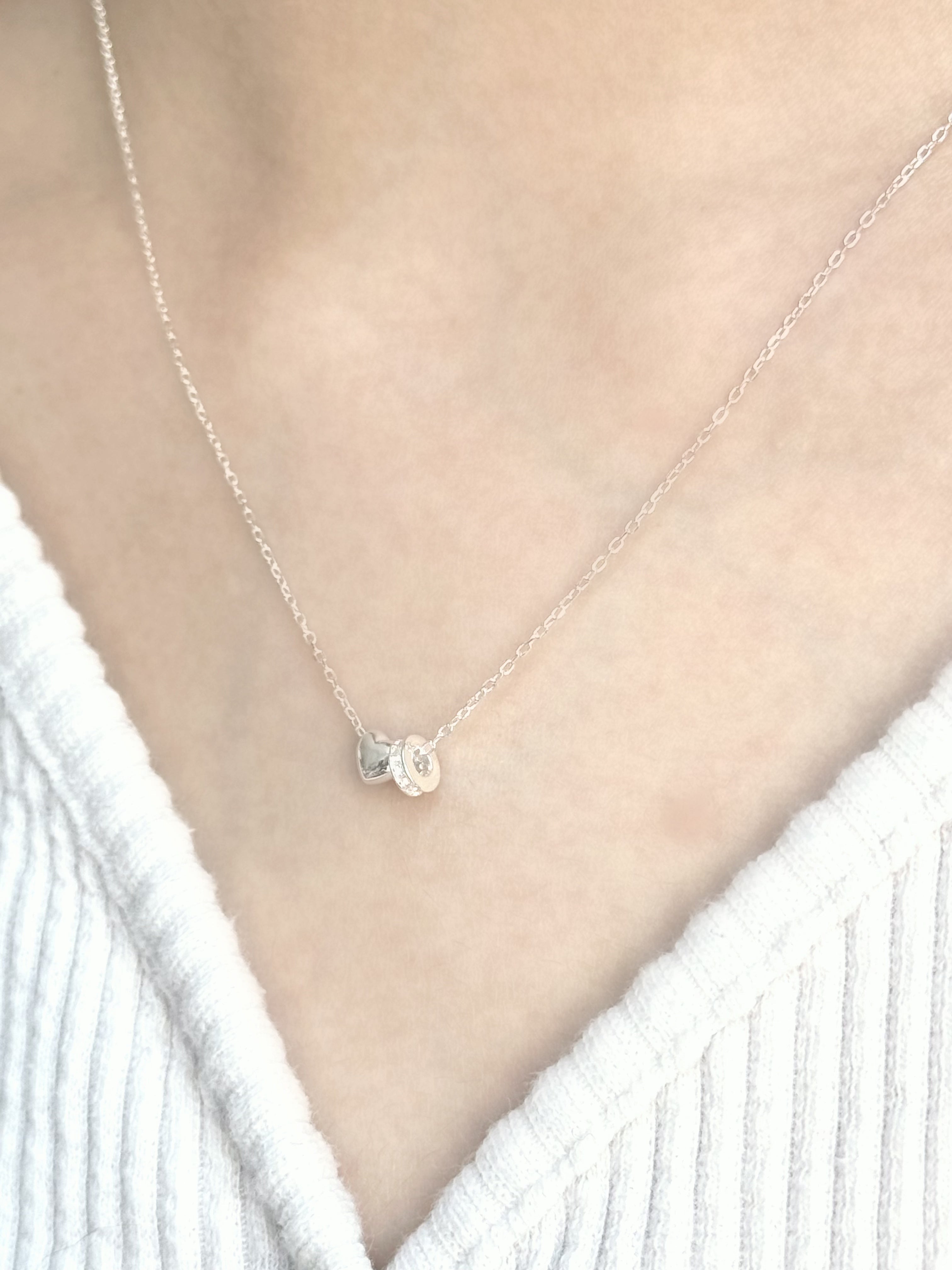 [925silver] mini heart & ring pendant necklace
