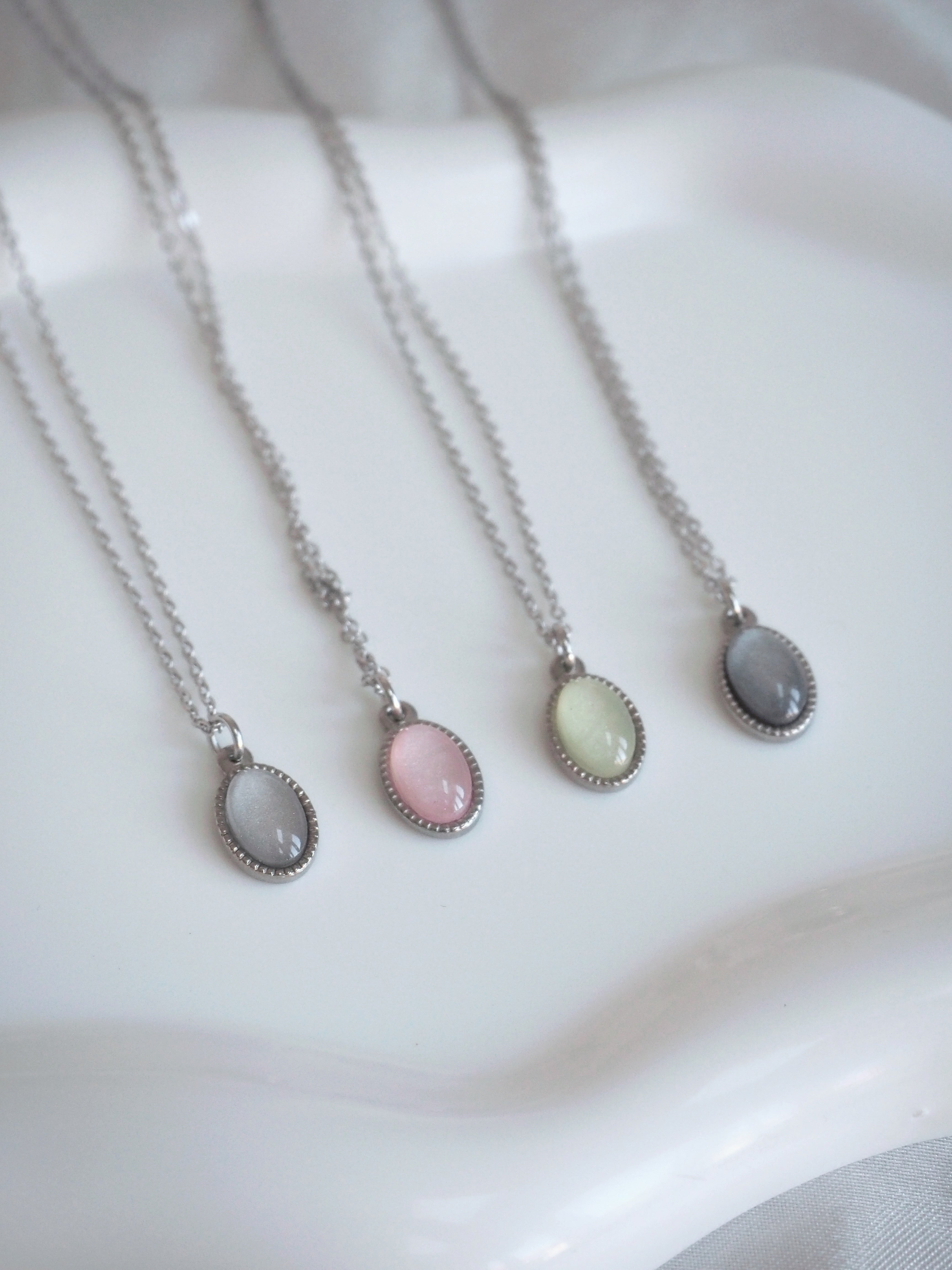 [surgical steel] basic gemstone necklace