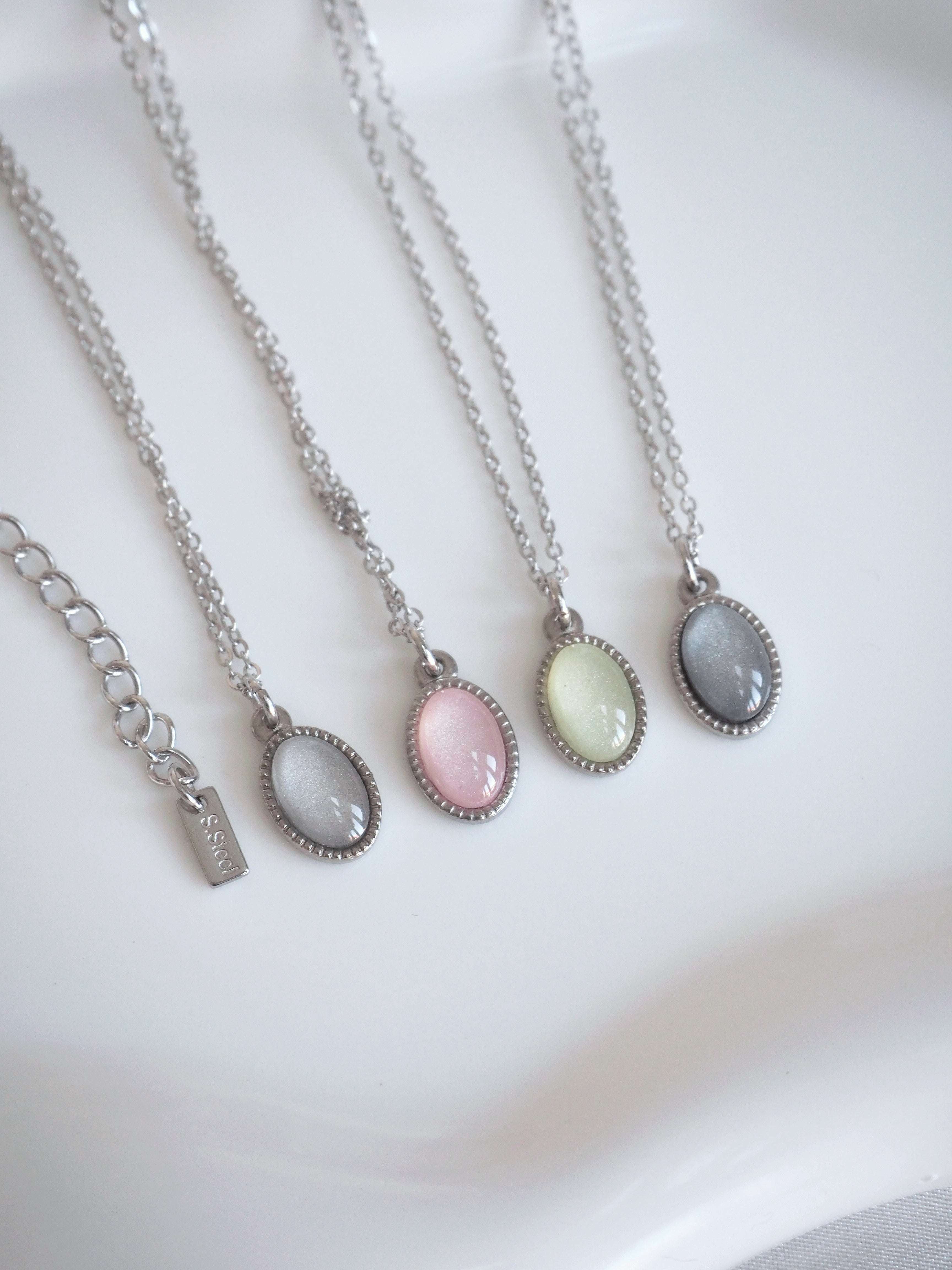 [surgical steel] basic gemstone necklace