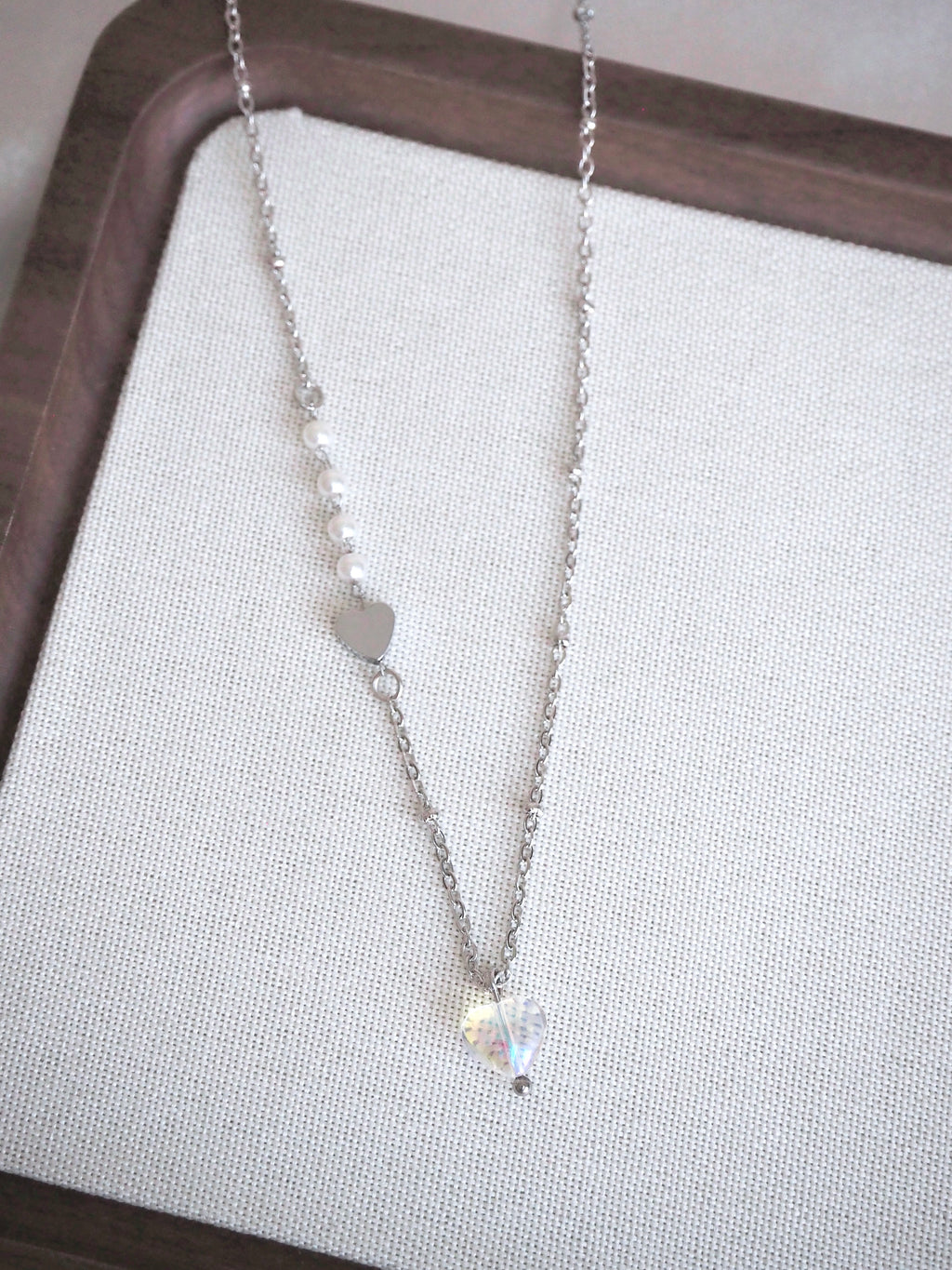 [surgical steel] heart pendant pearl necklace