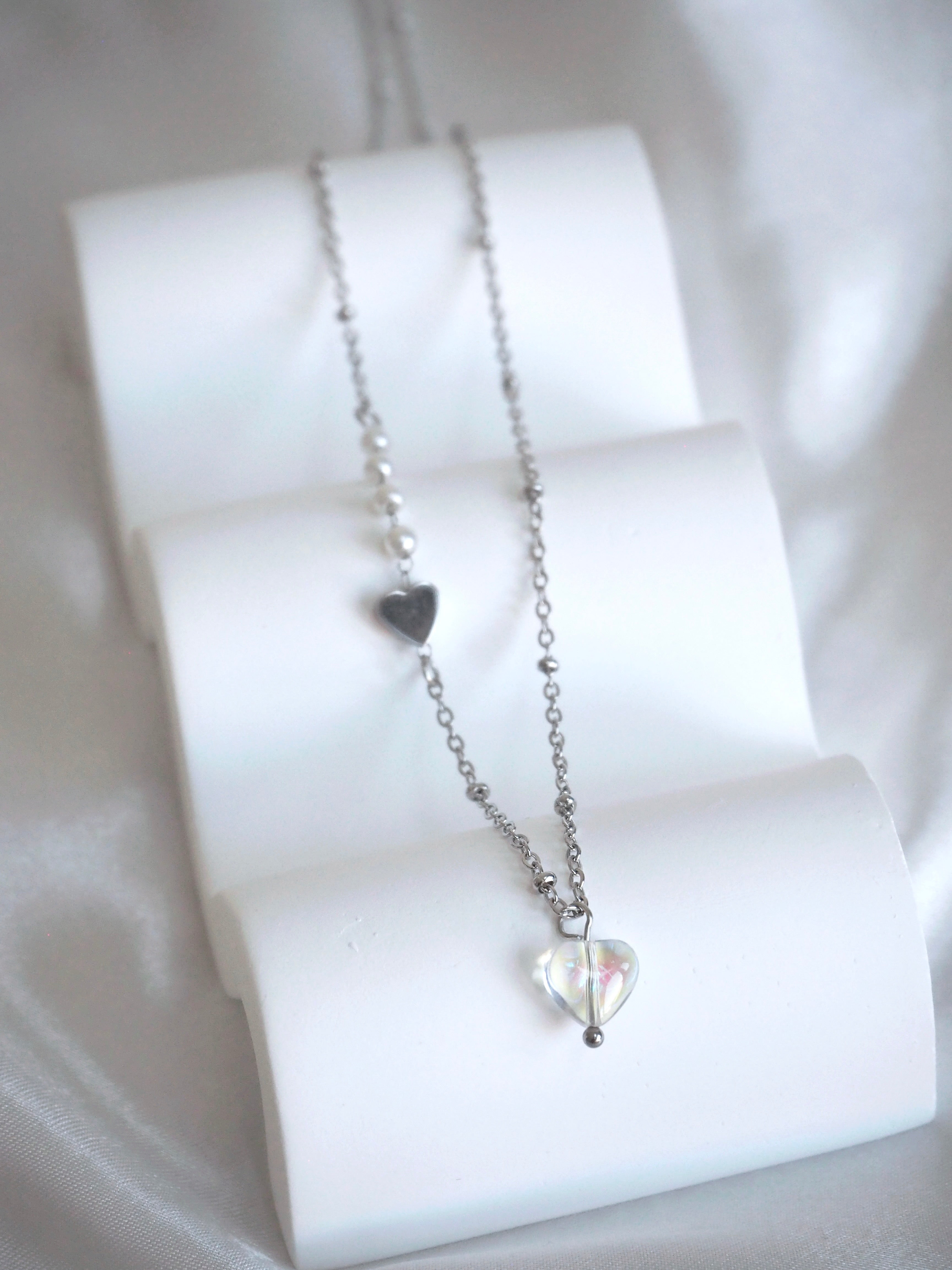 [surgical steel] heart pendant pearl necklace