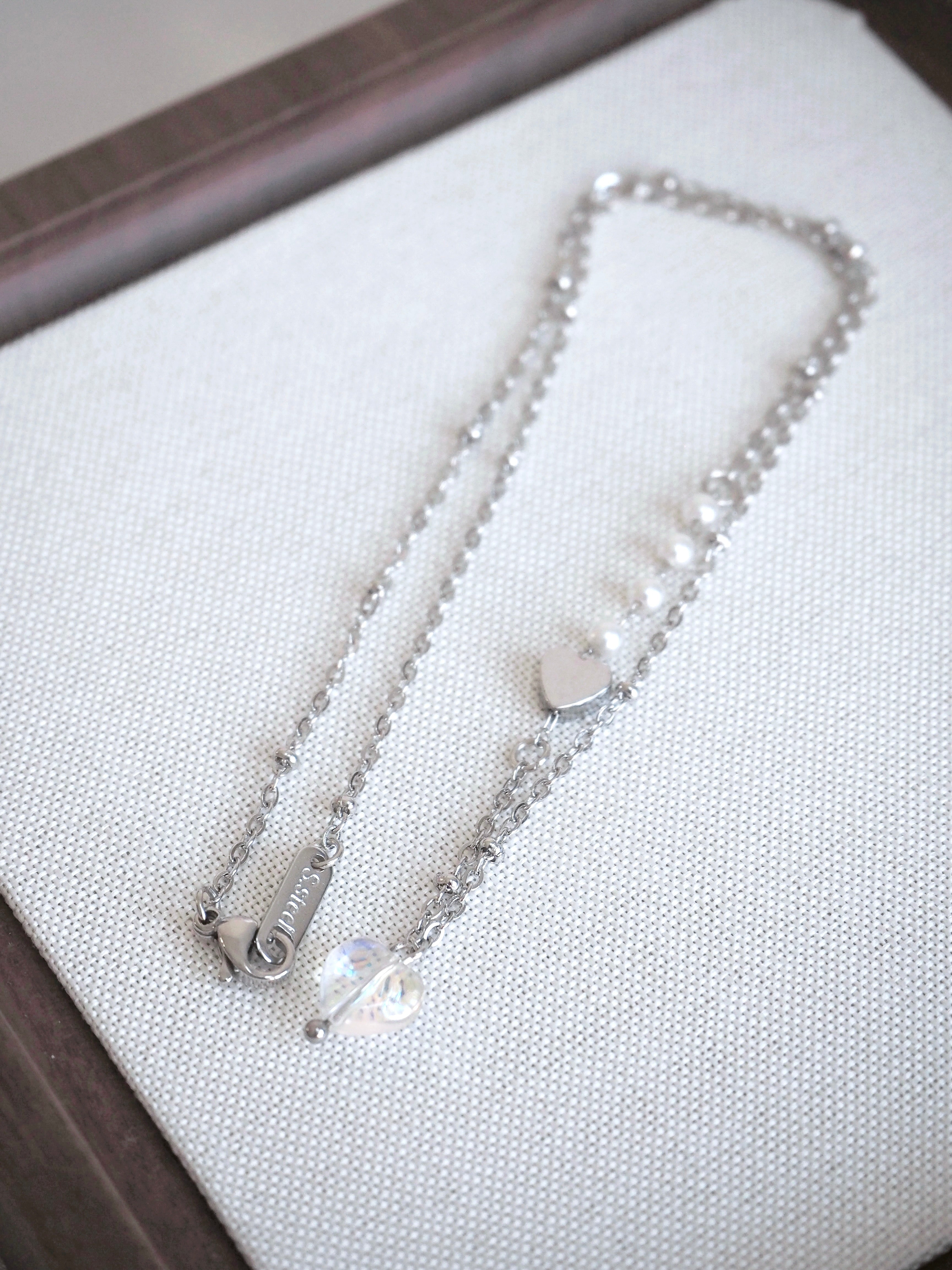 [surgical steel] heart pendant pearl necklace