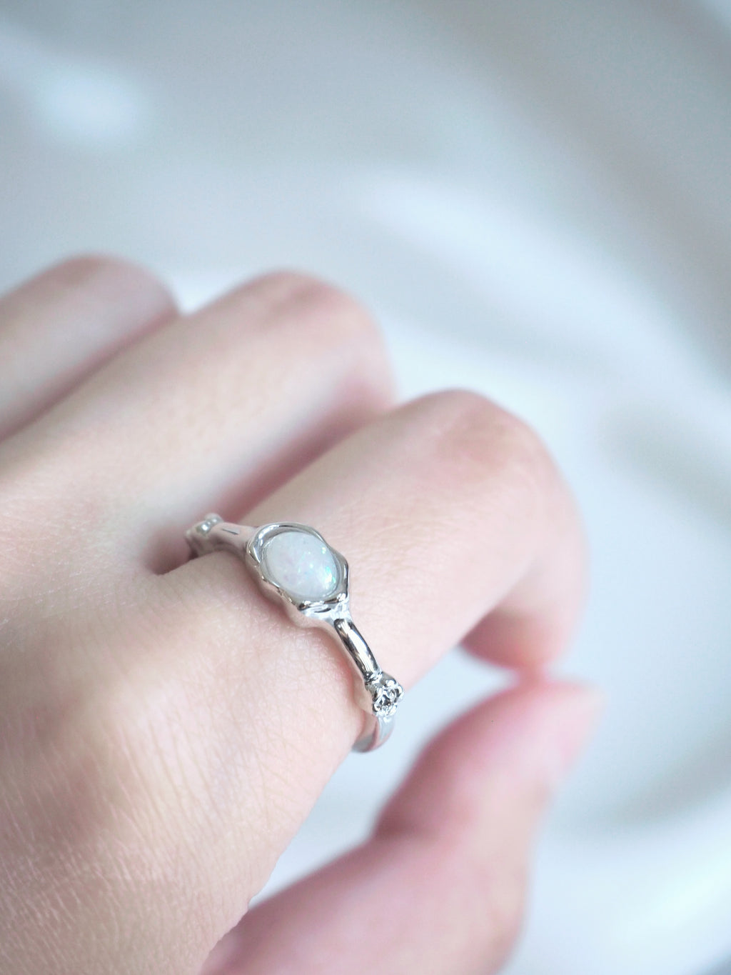milky aurora gemstone ring