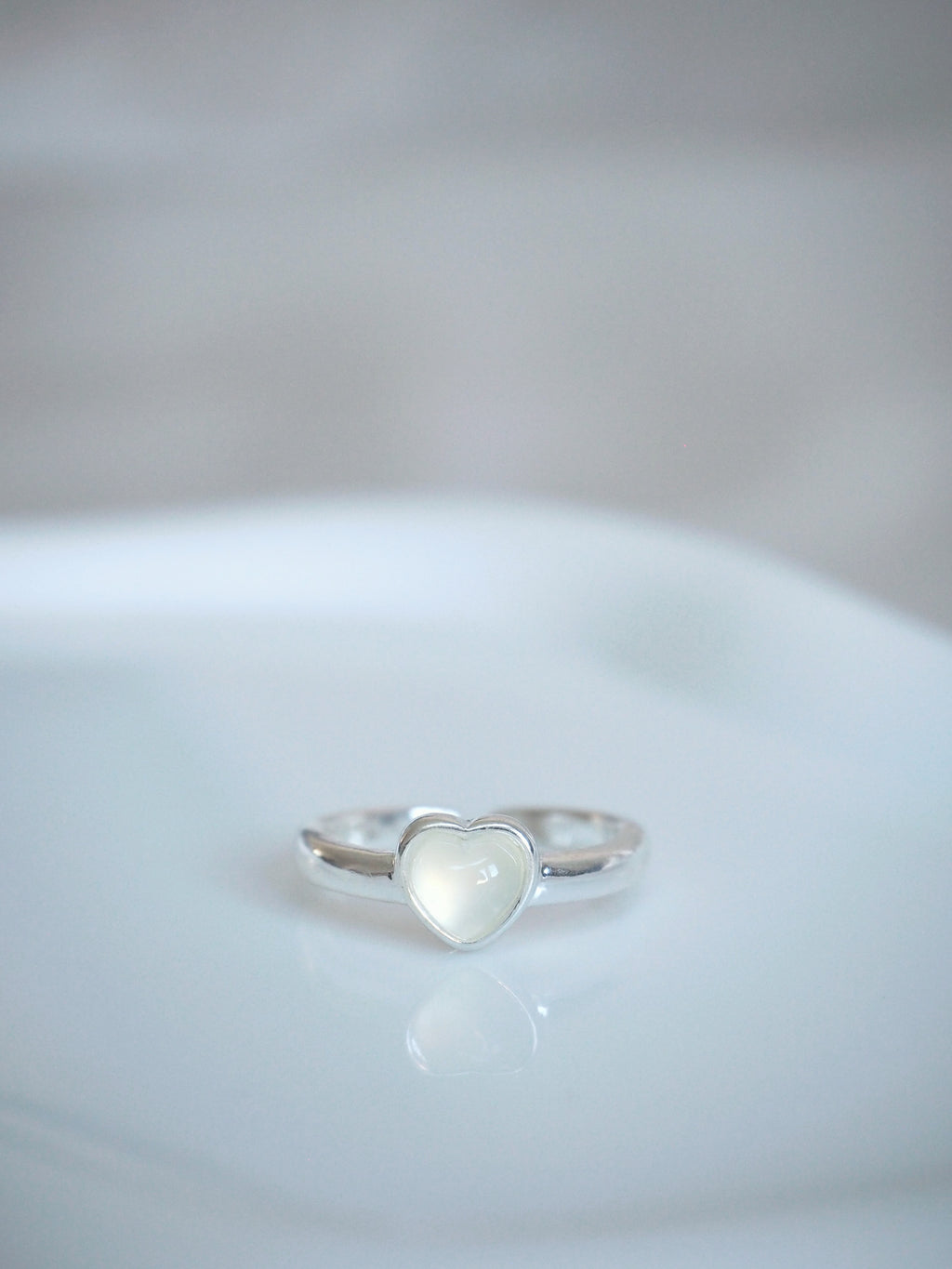 milky heart gemstone ring