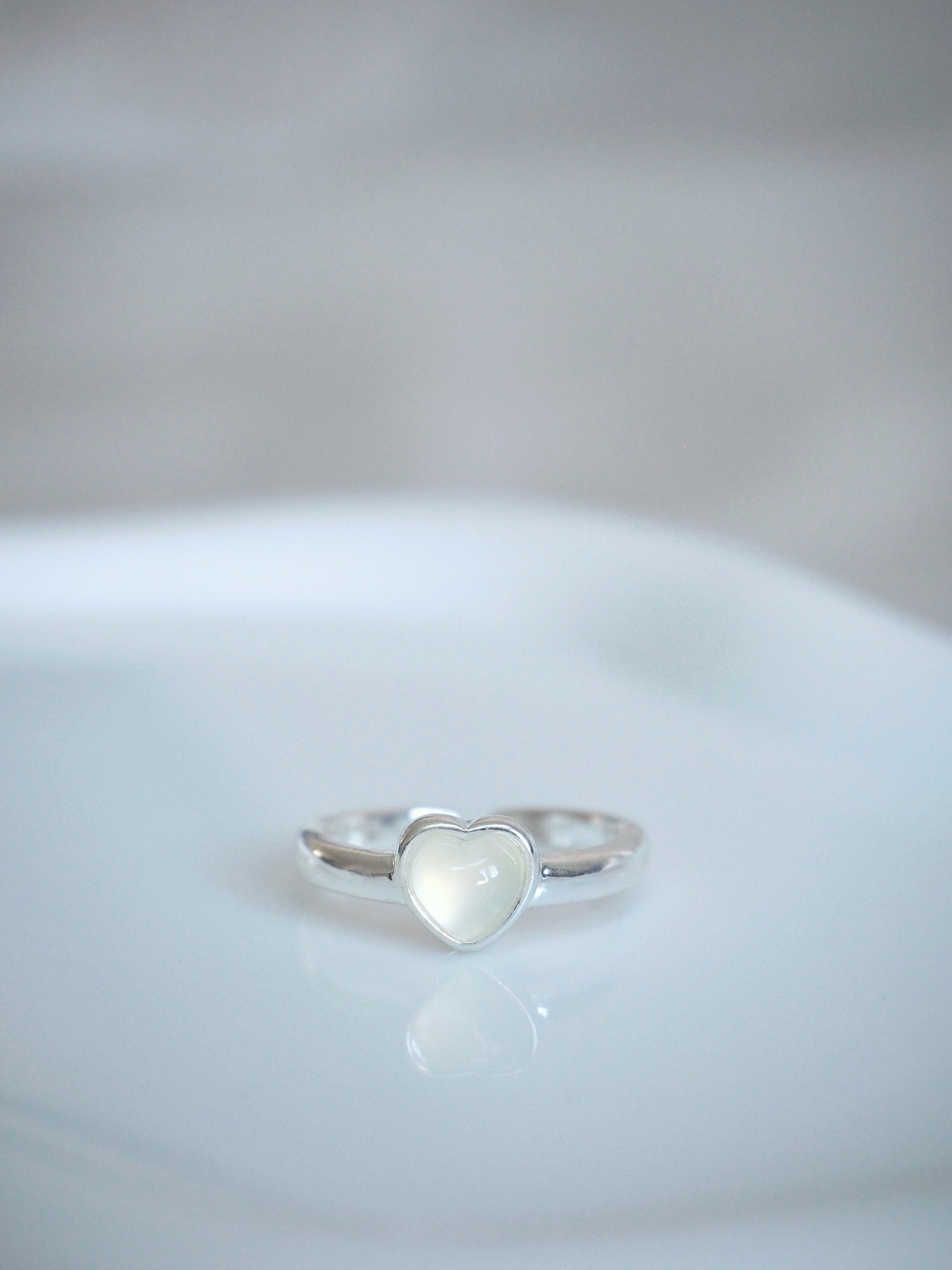 milky heart gemstone ring